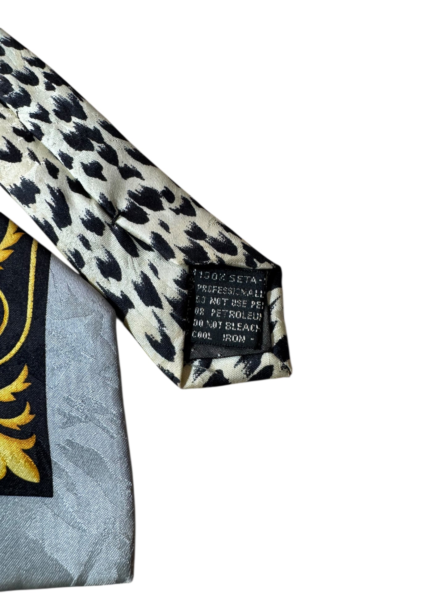 Cravatta Gianni Versace vintage seta nera oro con Medusa e motivo leopardato