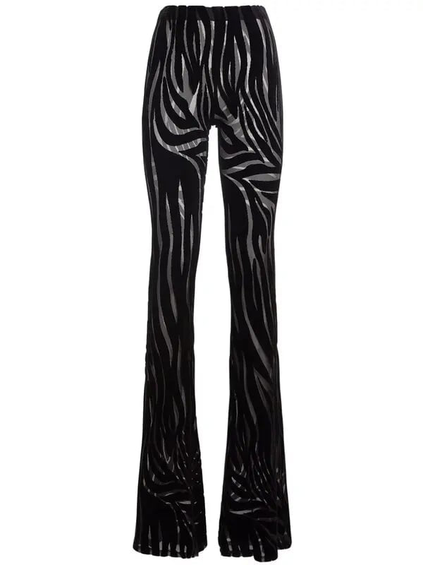 Pantaloni VERSACE Donna Flare Velvet Effetto Zebra – Taglia 38 IT – Made in Italy