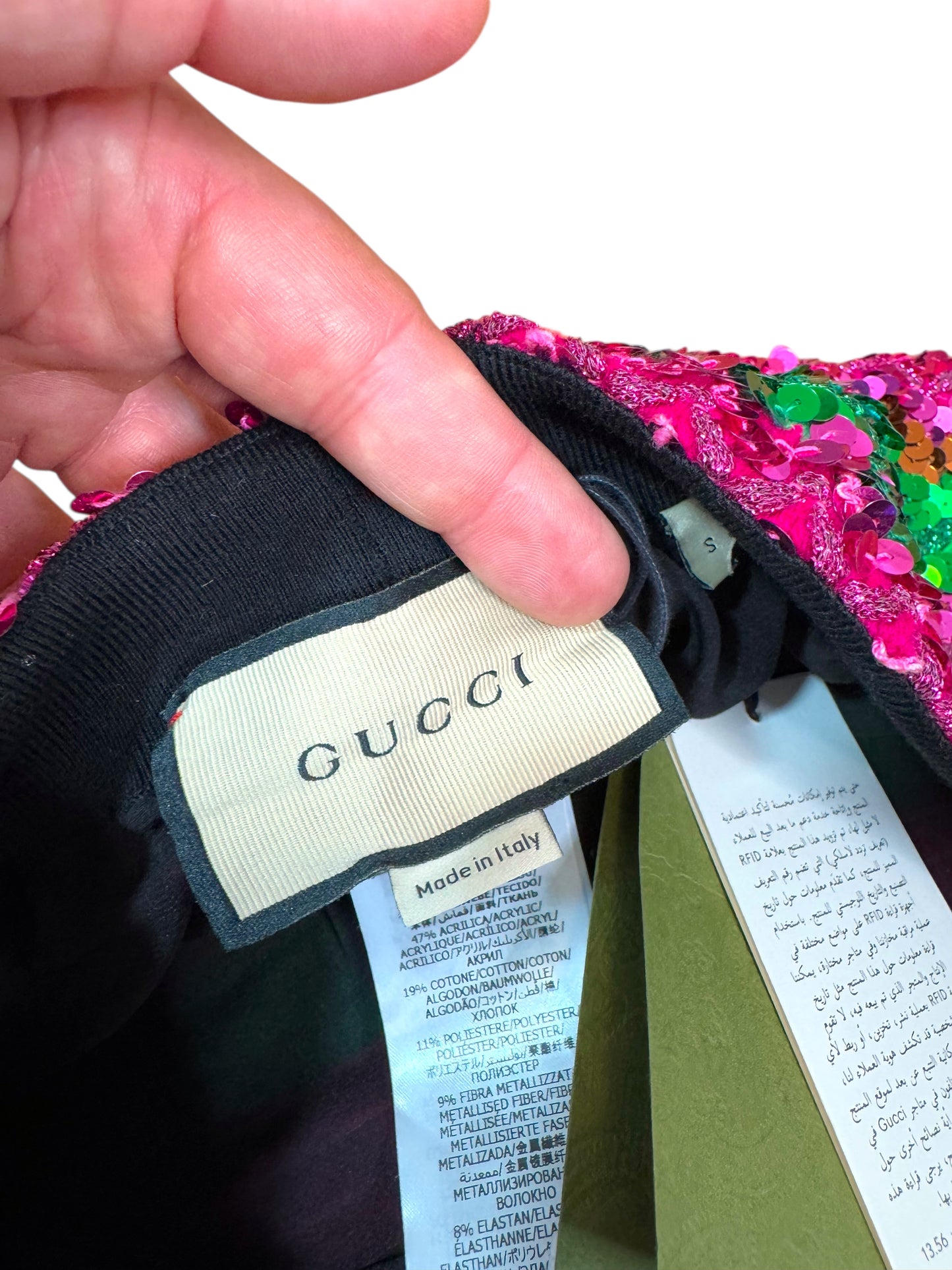 Gucci pantaloni donna S a righe paillettes rosa/verde - Made in Italy