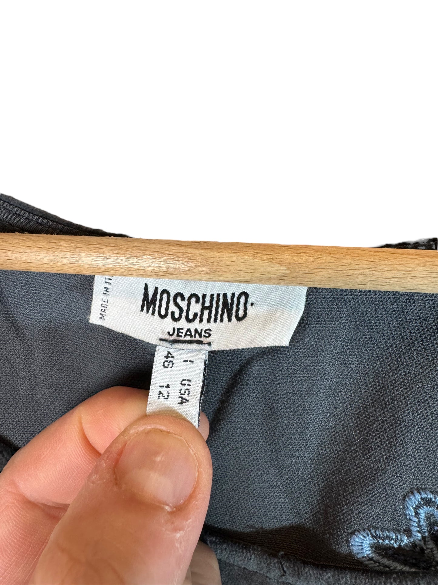 MOSCHINO JEANS - Abito Vintage in Velluto con Ricami Floreali Blu (46)