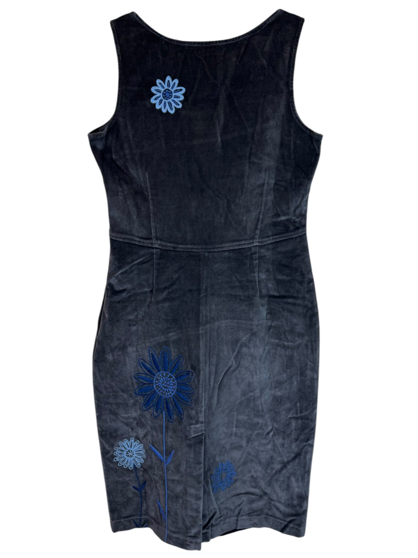 MOSCHINO JEANS - Abito Vintage in Velluto con Ricami Floreali Blu (46)
