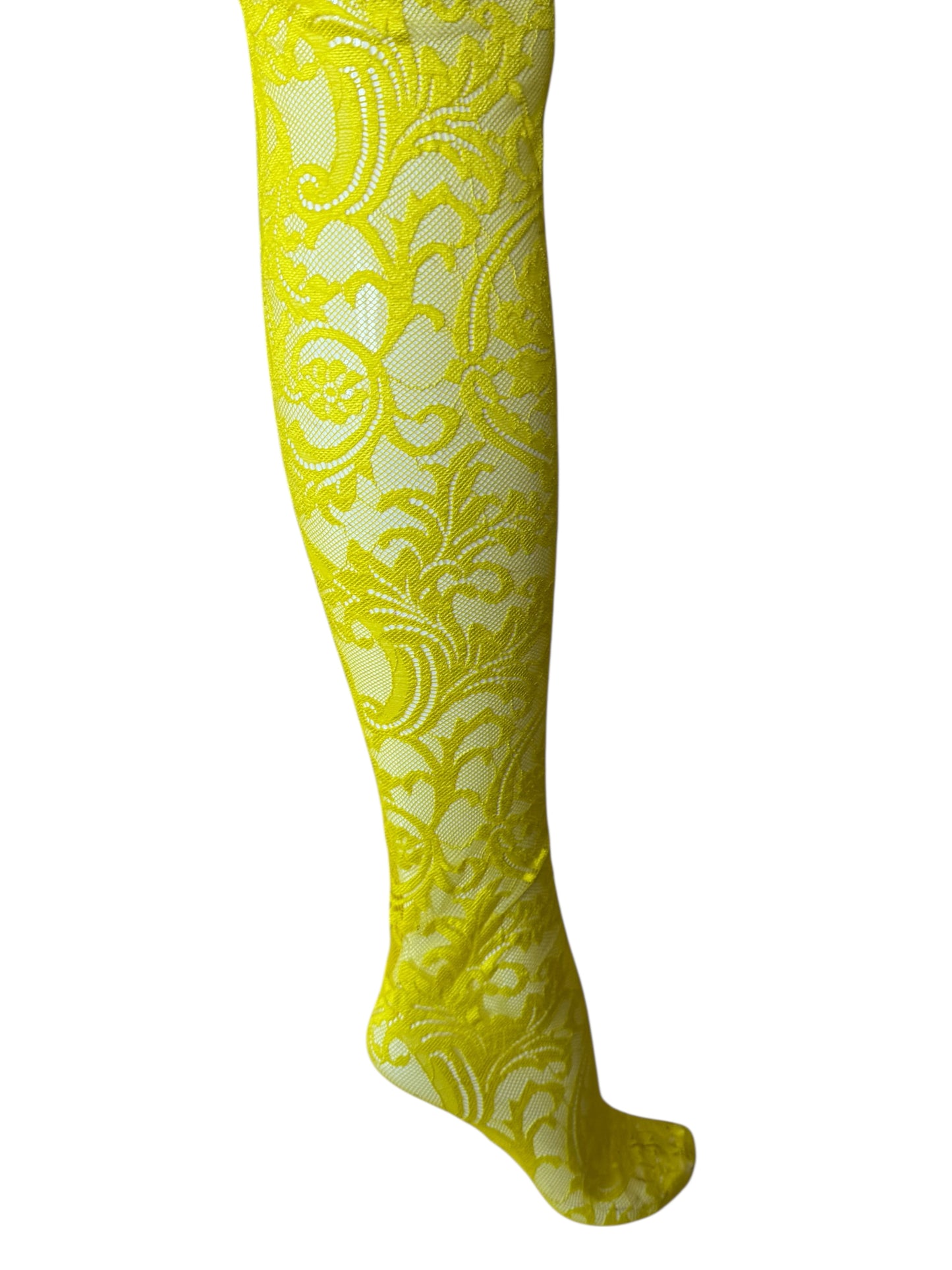 Collant autoreggenti gialli in pizzo Barocco Versace – Taglia M