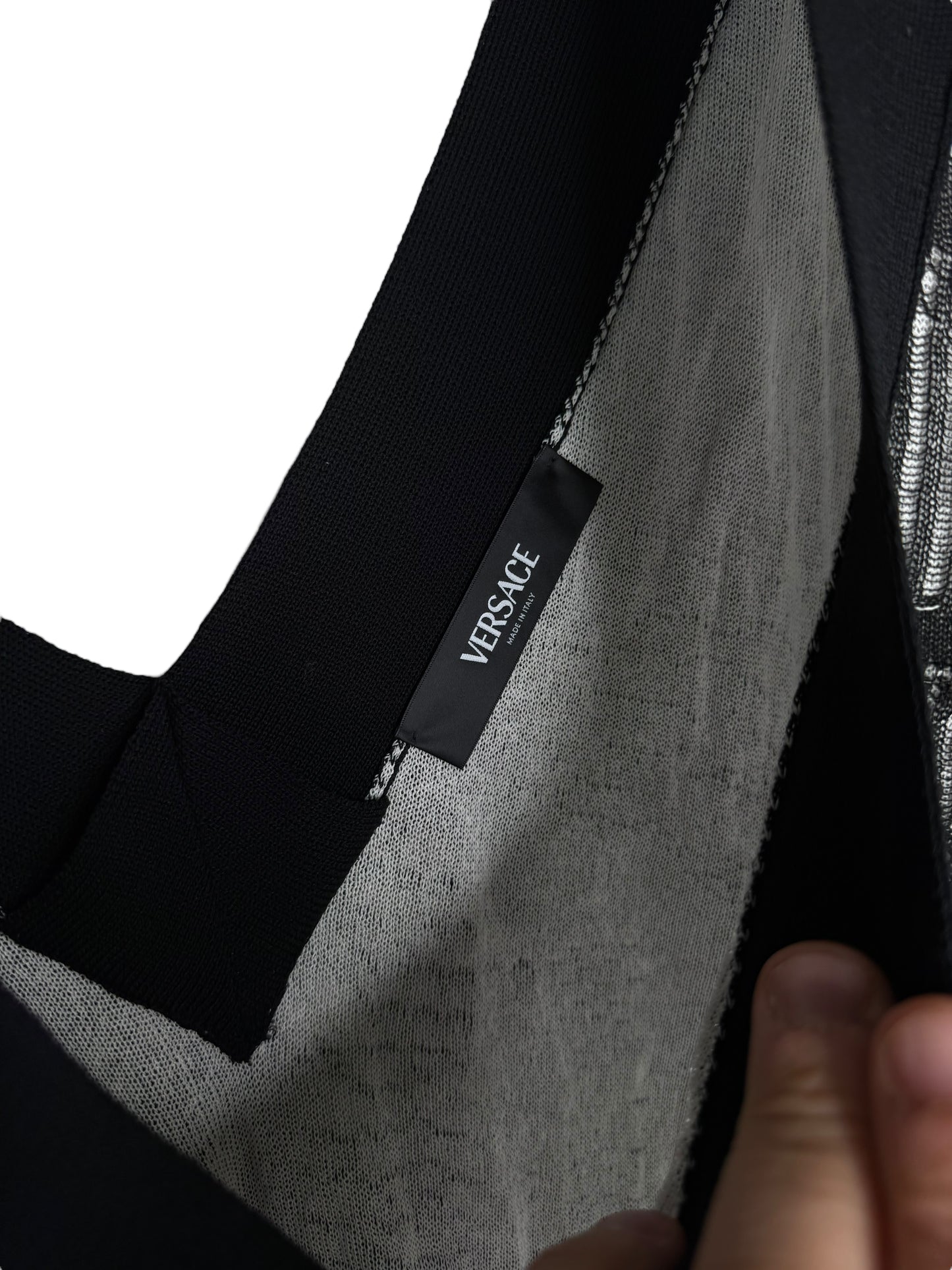 Cardigan Versace nero in cotone traforato lavorazione a punti caduti
