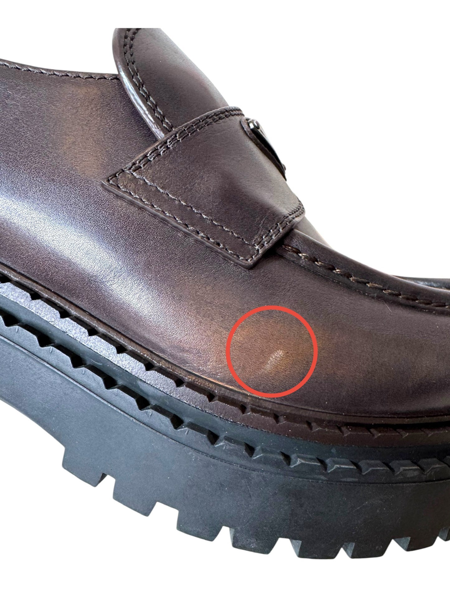 Prada Monolith mocassini in pelle marrone – Taglia 42,5 – Con leggere imperfezioni