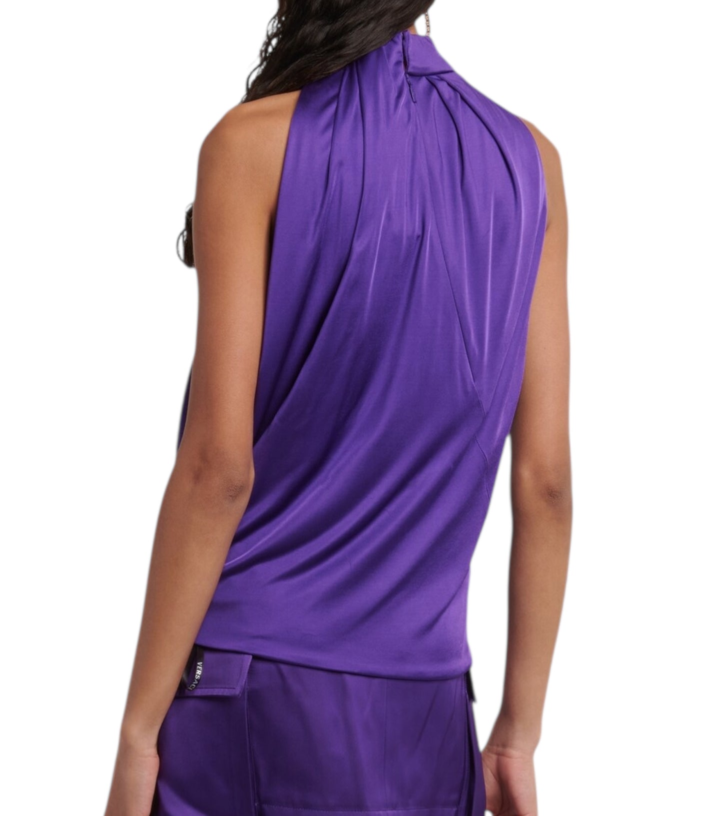 Top VERSACE Viola Drappeggiato con Scollo Profondo – Taglia 38 – Made in Italy