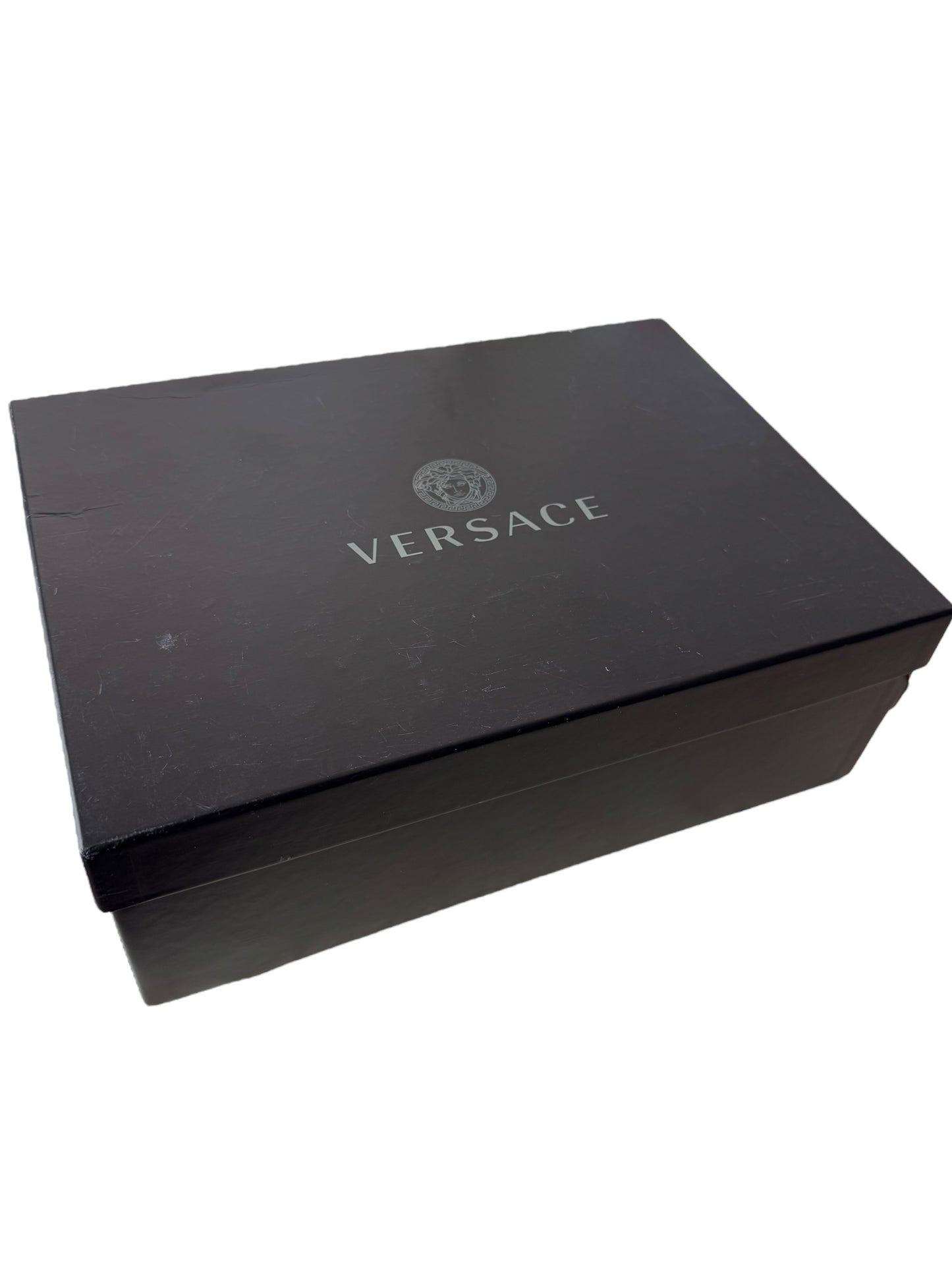 Versace Mules in Vernice Viola con Lacci e Tacco in Metallo – Taglia 40