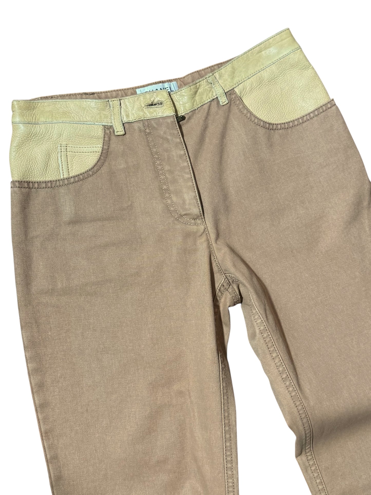 Chanel Pantaloni Donna Flare Cotone Beige con Inserti Ecopelle – FR 36 (IT 40)