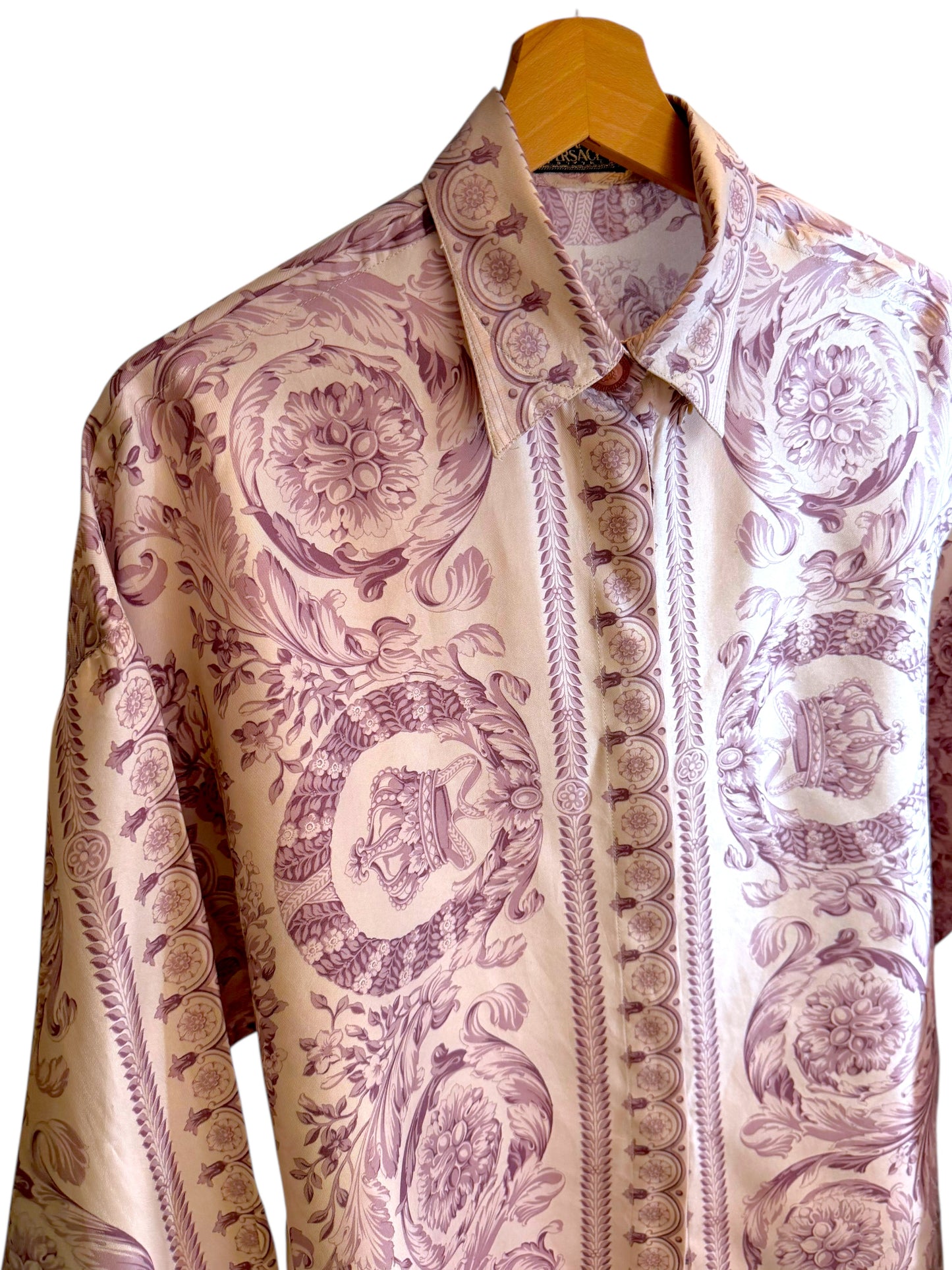 Camicia vintage Gianni Versace donna anni 90 stampa barocca rosa