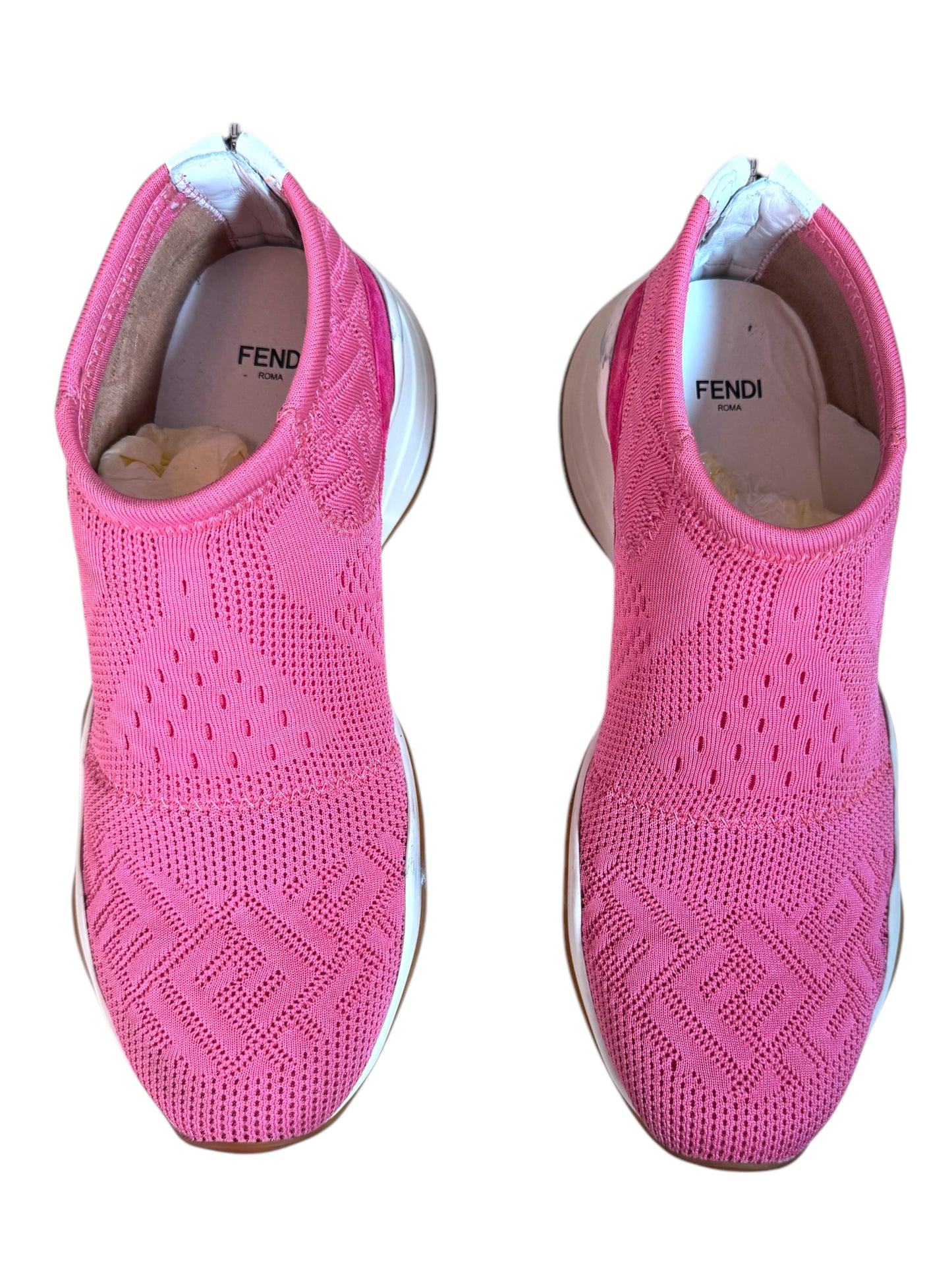 FENDI - Sneakers Sock in Tessuto Stretch Rosa con Logo FF