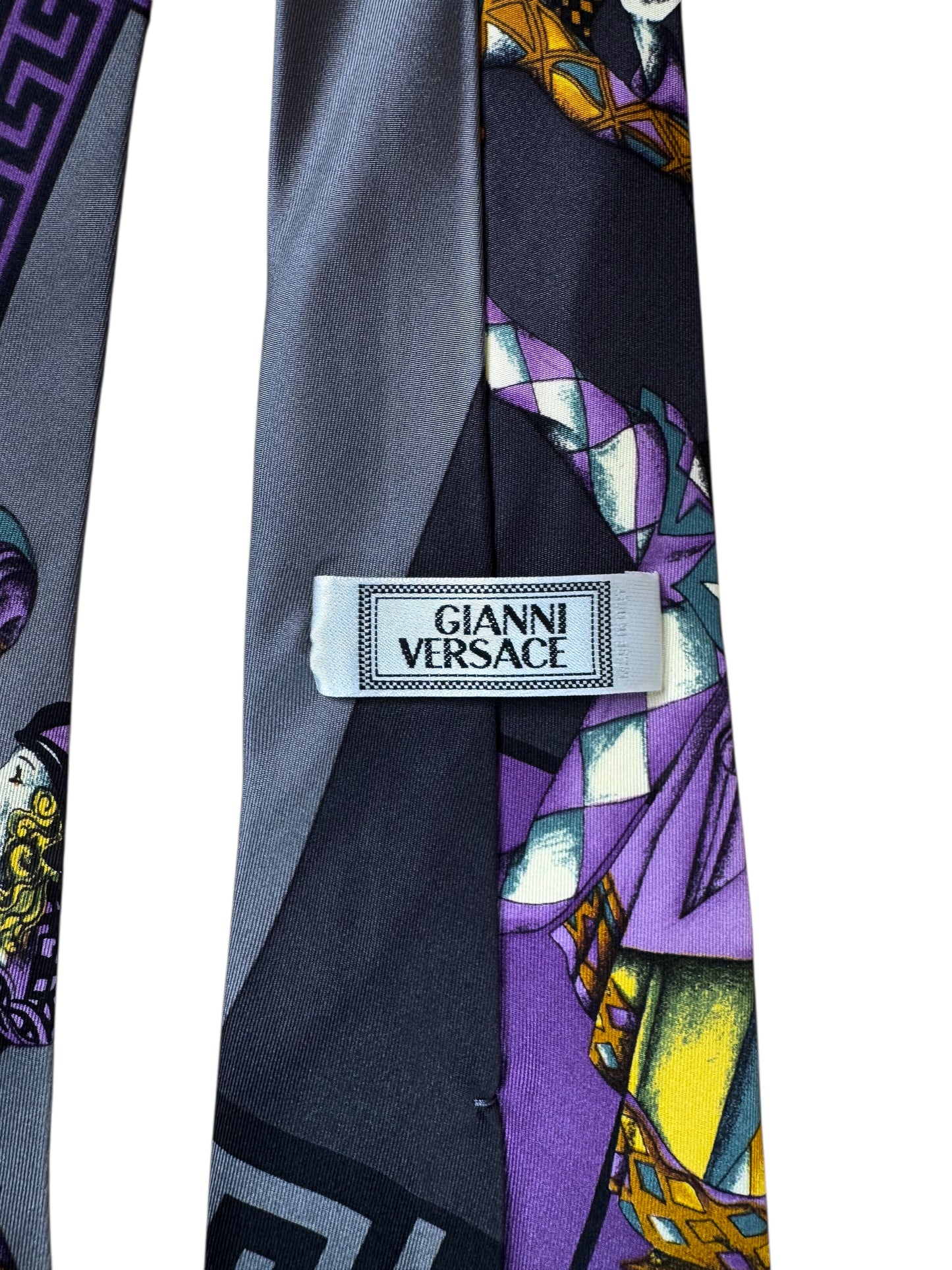 Cravatta Vintage Gianni Versace – Maschere Teatrali e Figure Arlecchino – 100% Seta Made in Italy