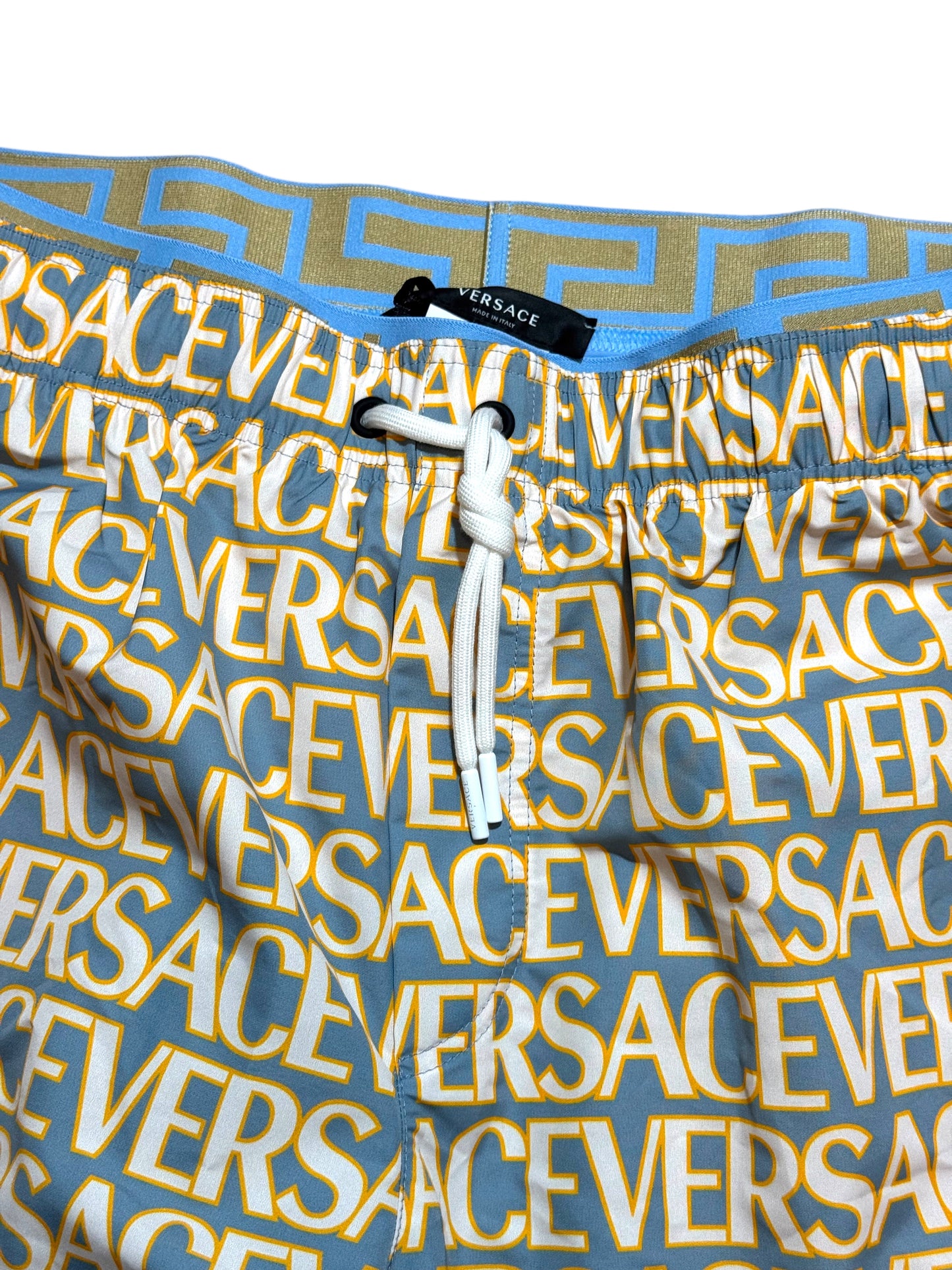 Versace Costume Uomo Logo All Over Azzurro Giallo Taglia XL - Made in Italy