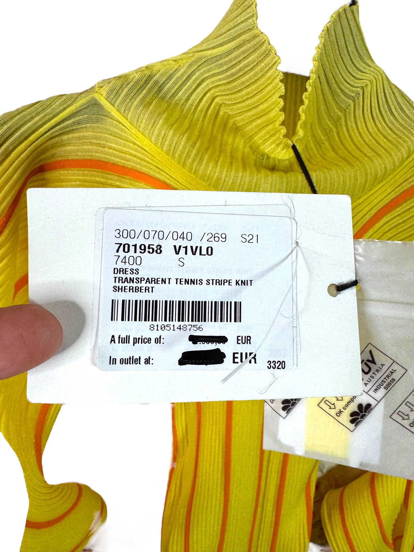 Bottega Veneta abito runway PE 2022 “Transparent Tennis Stripe Knit Sherbert” taglia S made in Italy
