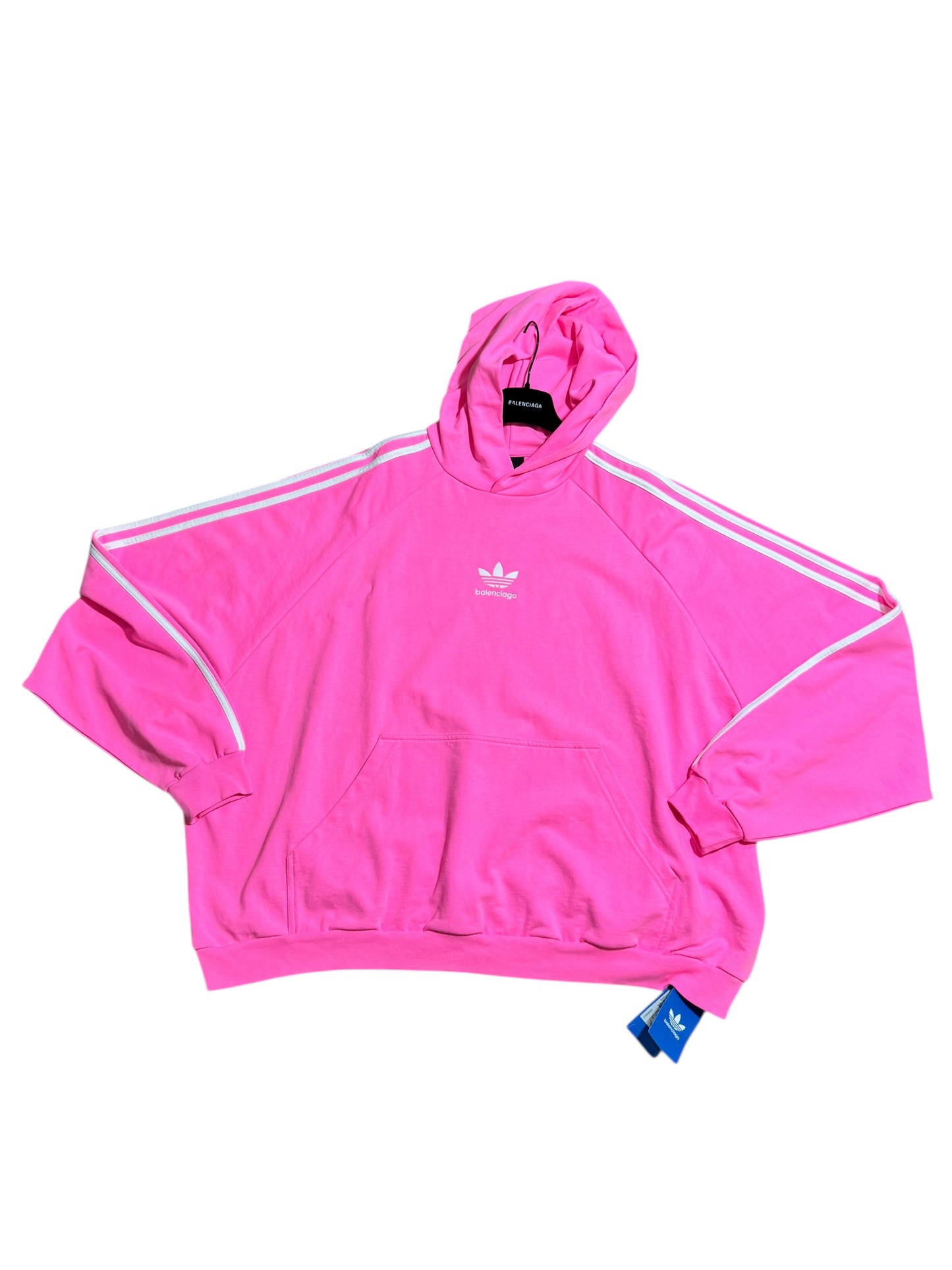 Felpa Balenciaga x Adidas rosa fluo con cappuccio e bande laterali - taglia 3 (fit L- XL–XXL)