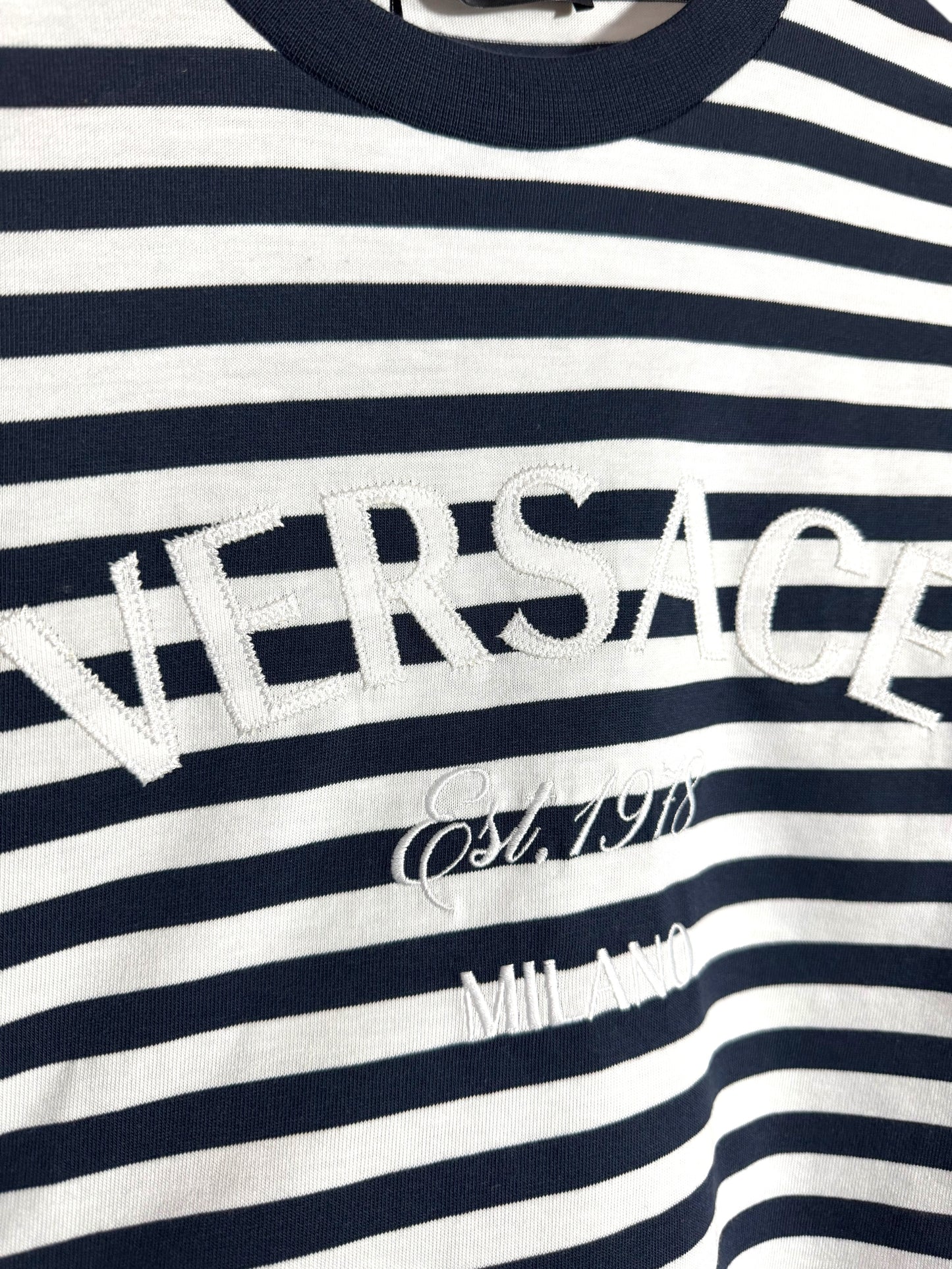 T-shirt Versace a righe marinare con logo - Taglia 40 IT