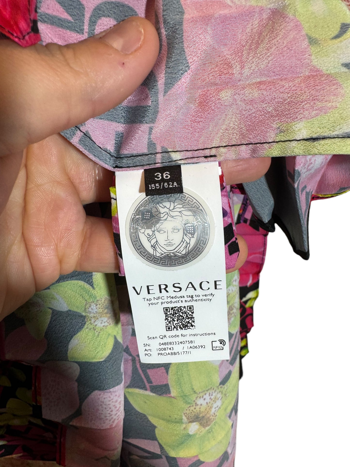 Versace Gonna Plissettata Asimmetrica Floreale