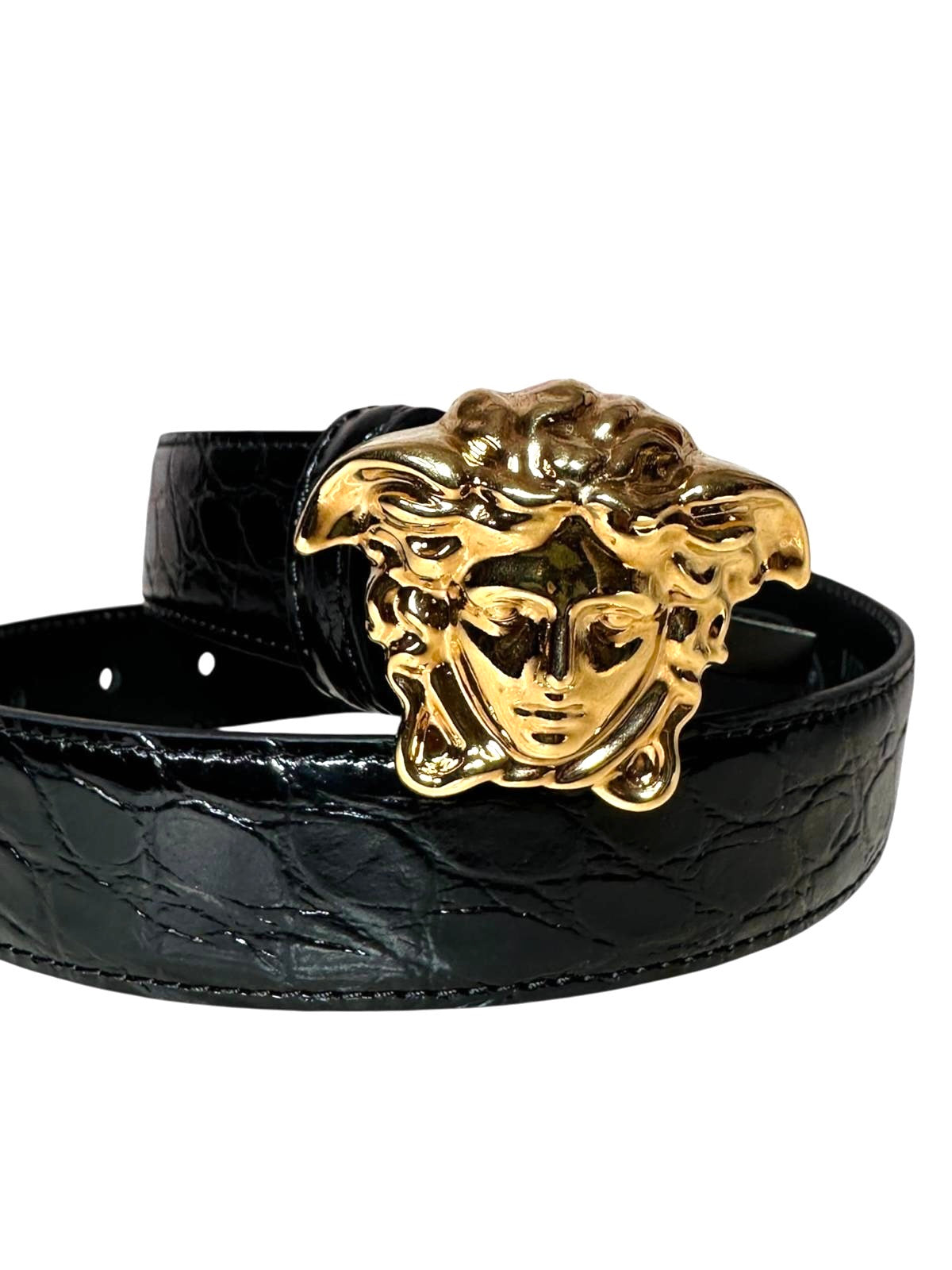 Versace - Cintura in pelle con fibbia Medusa dorata