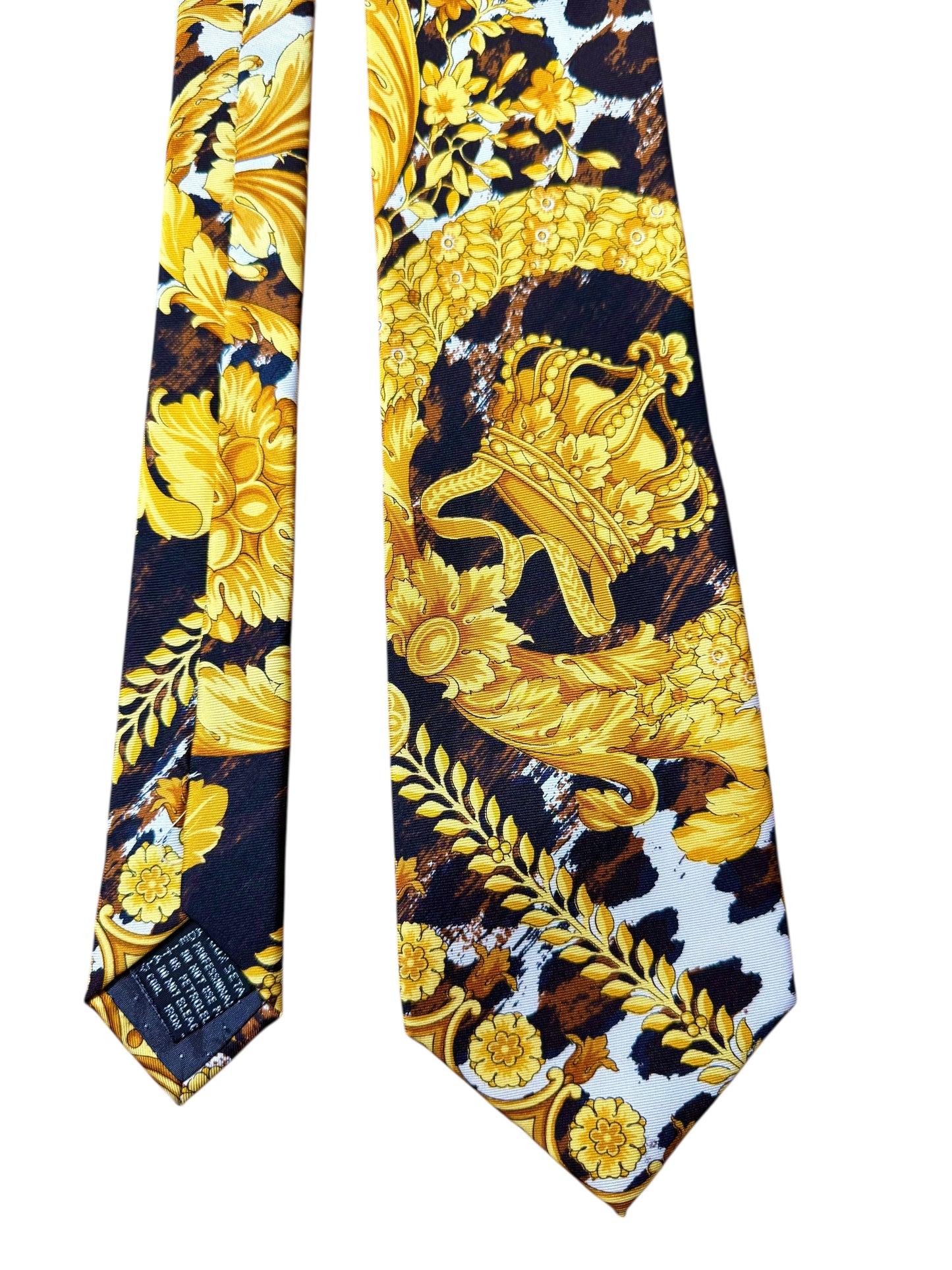 Cravatta vintage Gianni Versace seta stampa Wild Barocco animalier