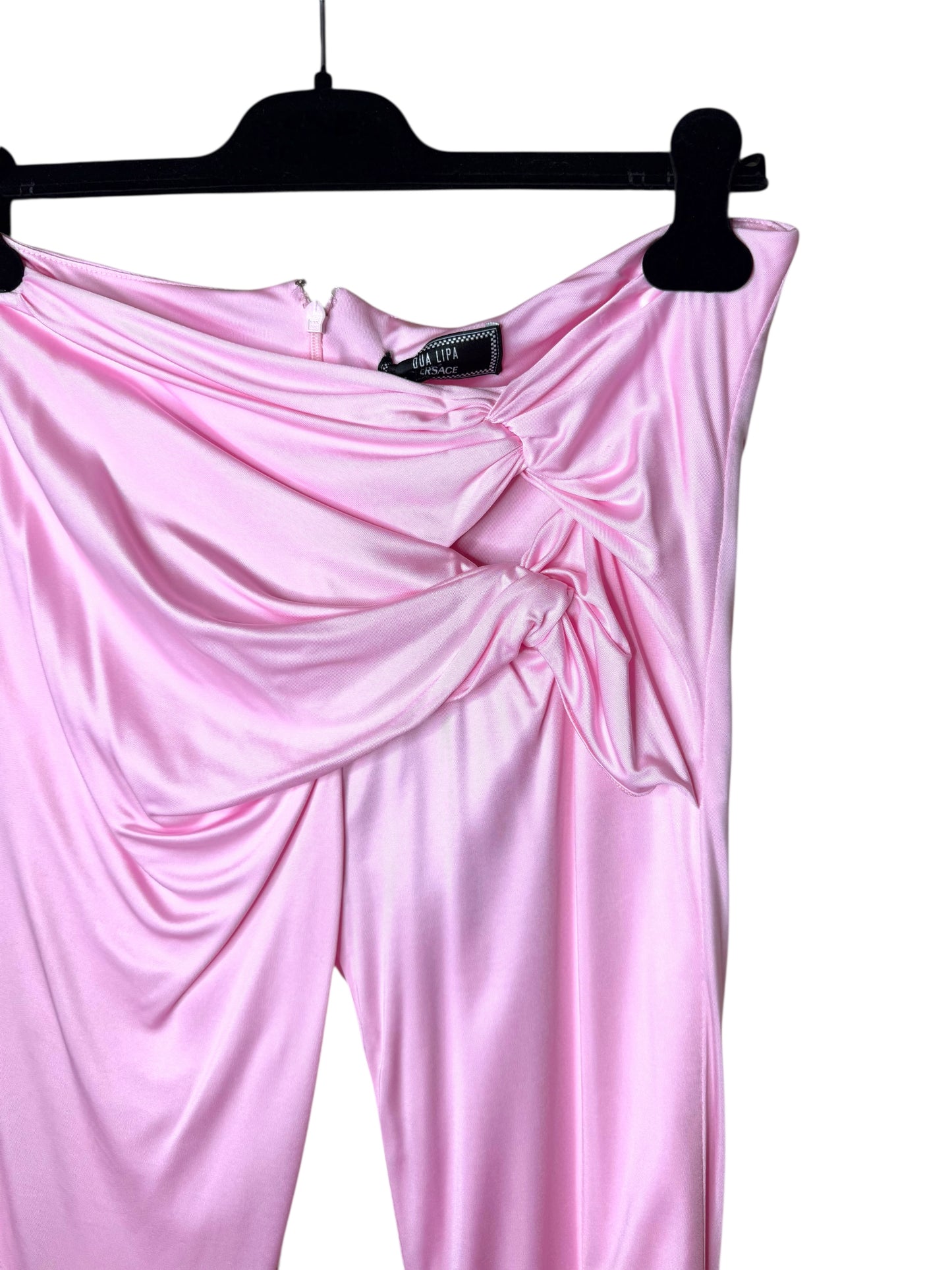 Versace x Dua Lipa Pantaloni Flare Rosa con Drappeggio Vita – Taglia 42