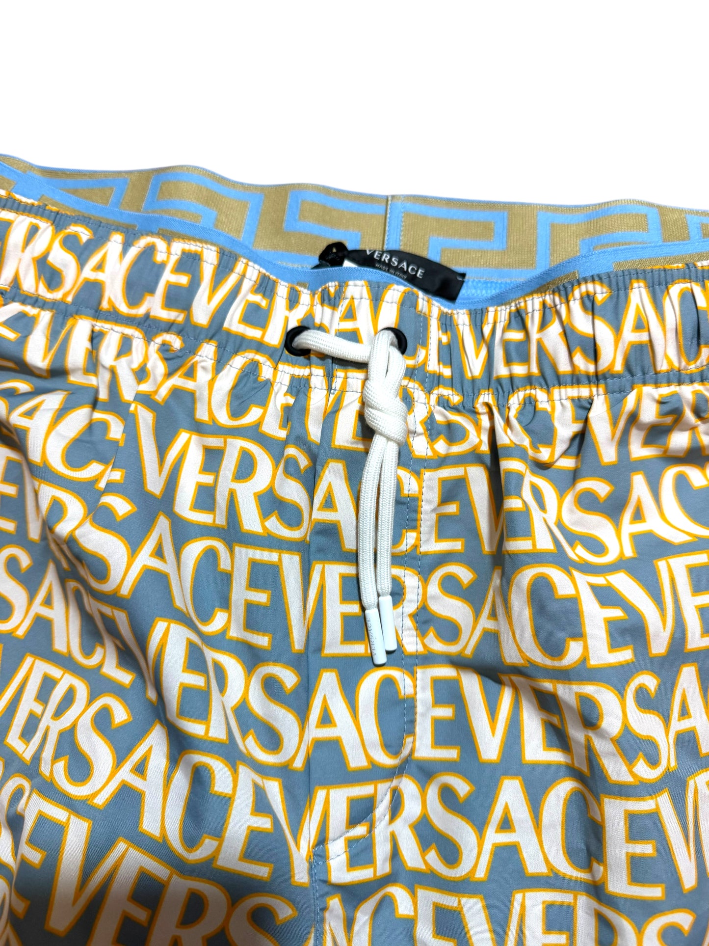 Versace Costume Uomo Logo All Over Azzurro Giallo Taglia XL - Made in Italy