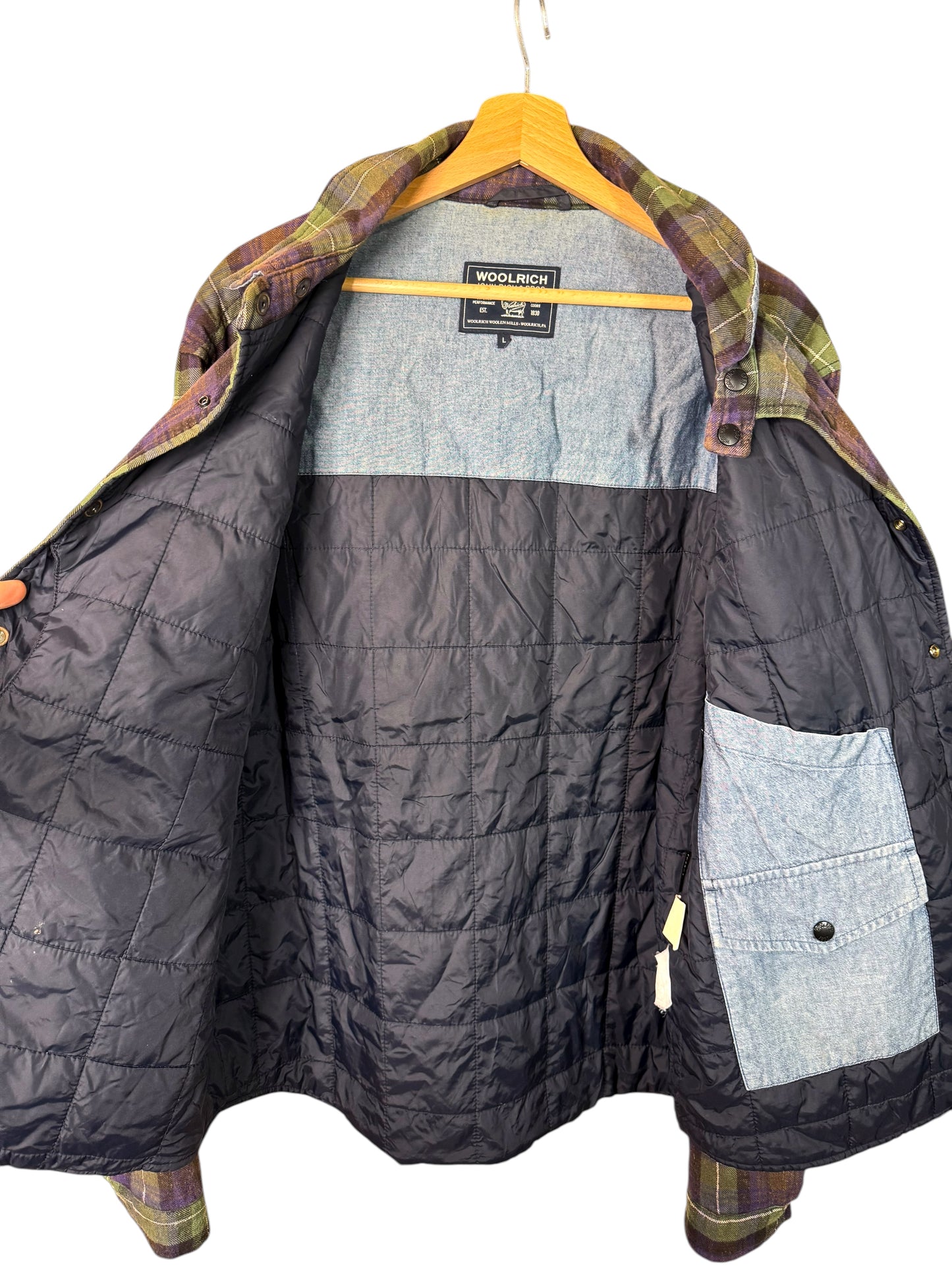 Giacca Woolrich imbottita Thermolite a quadri verde/viola Taglia L