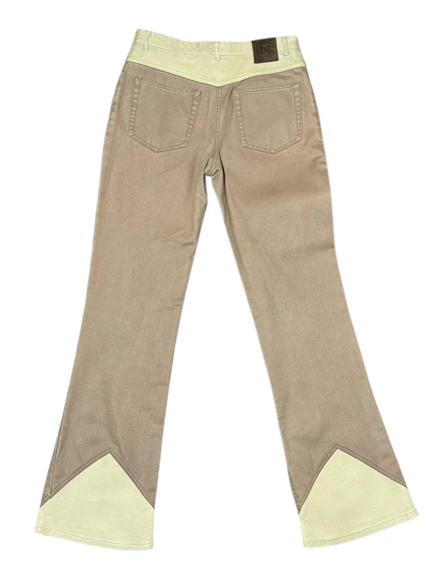 Chanel Pantaloni Donna Flare Cotone Beige con Inserti Ecopelle – FR 36 (IT 40)