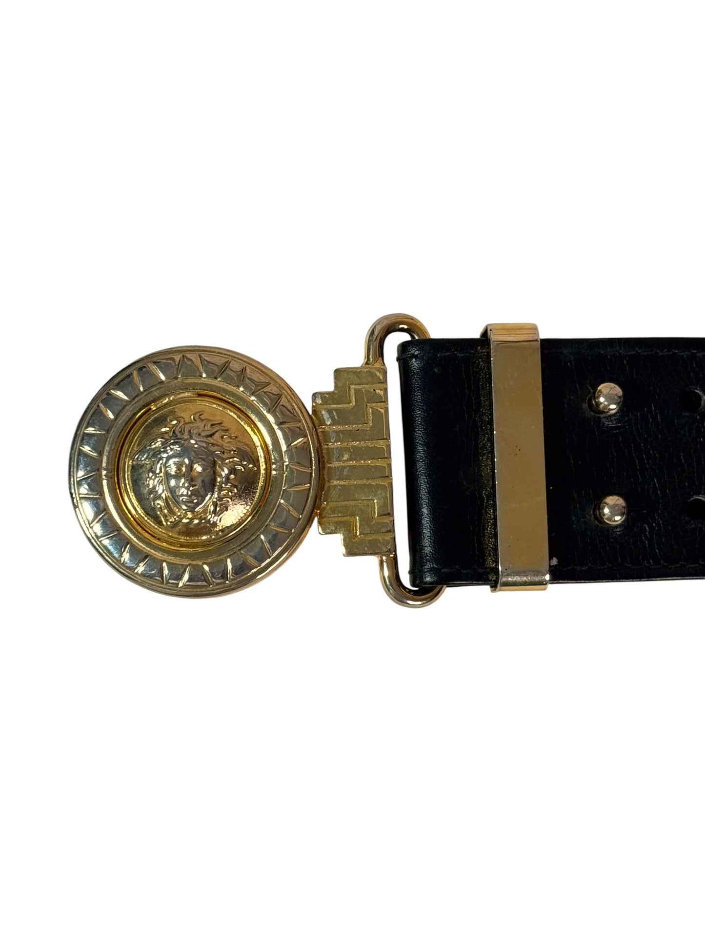Gianni Versace Cintura Vintage Anni ‘90 in Pelle con Medusa e Frange Dorate