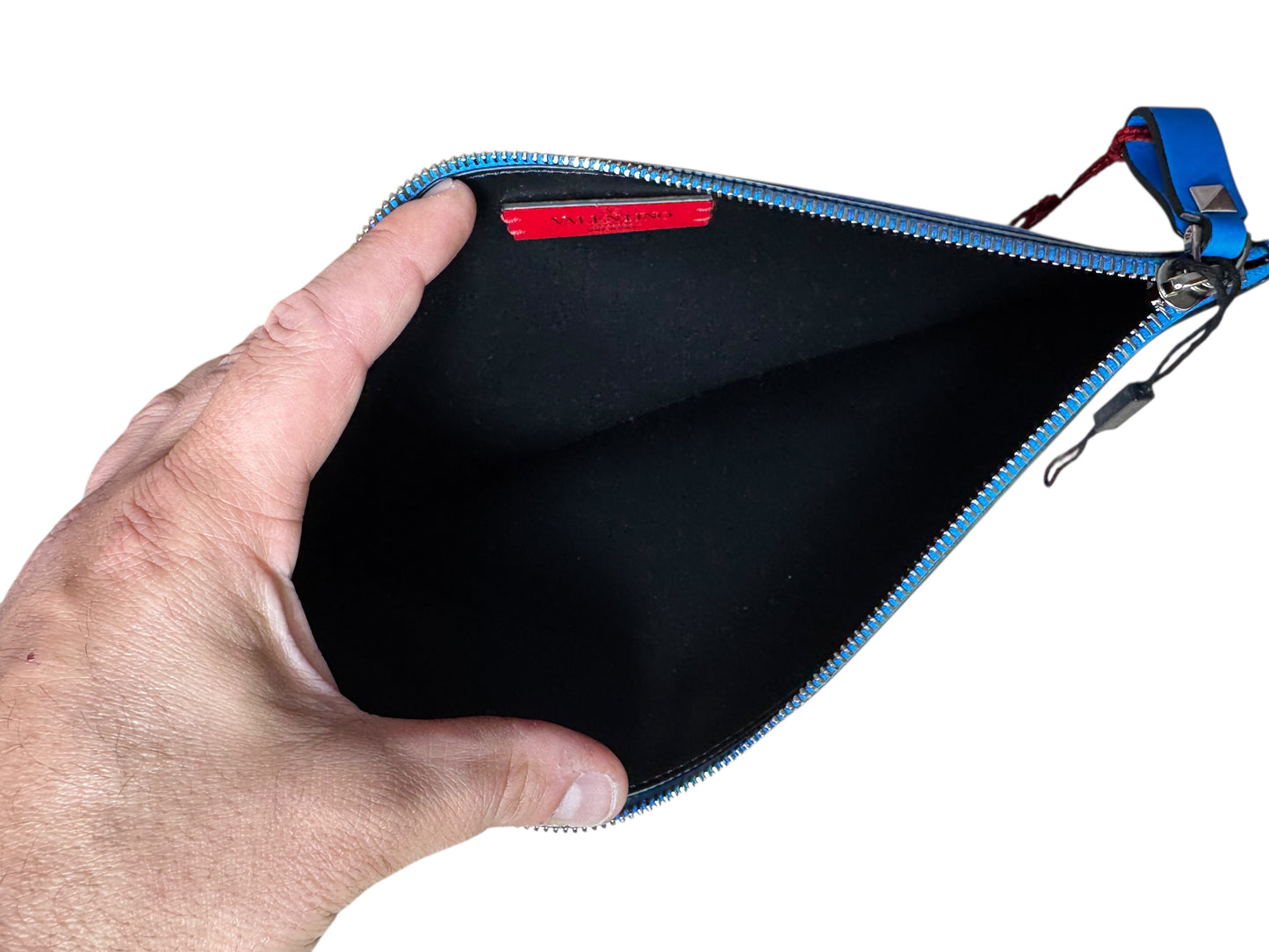Valentino Garavani pouch VLogo blu in pelle - nuova