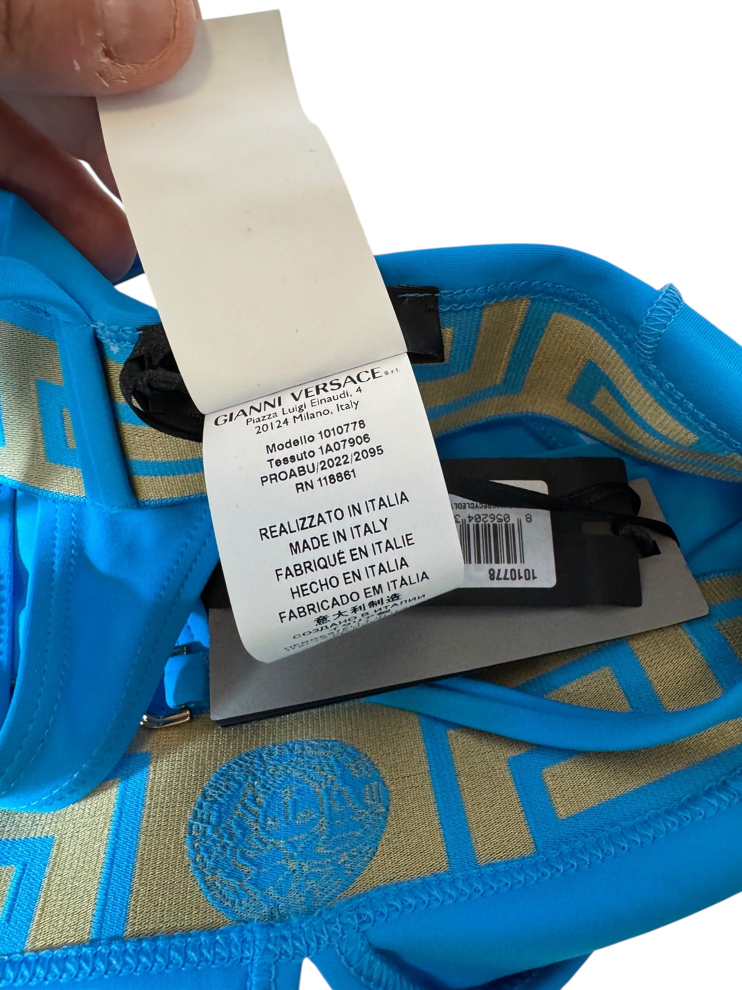 Top Bikini Versace Azzurro Donna – Logo Medusa & Greca, Taglia 5, Made in Italy