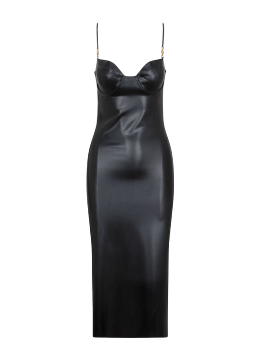 Versace abito in lattice naturale nero con zip frontale e dettagli Medusa – Taglia 46 IT
