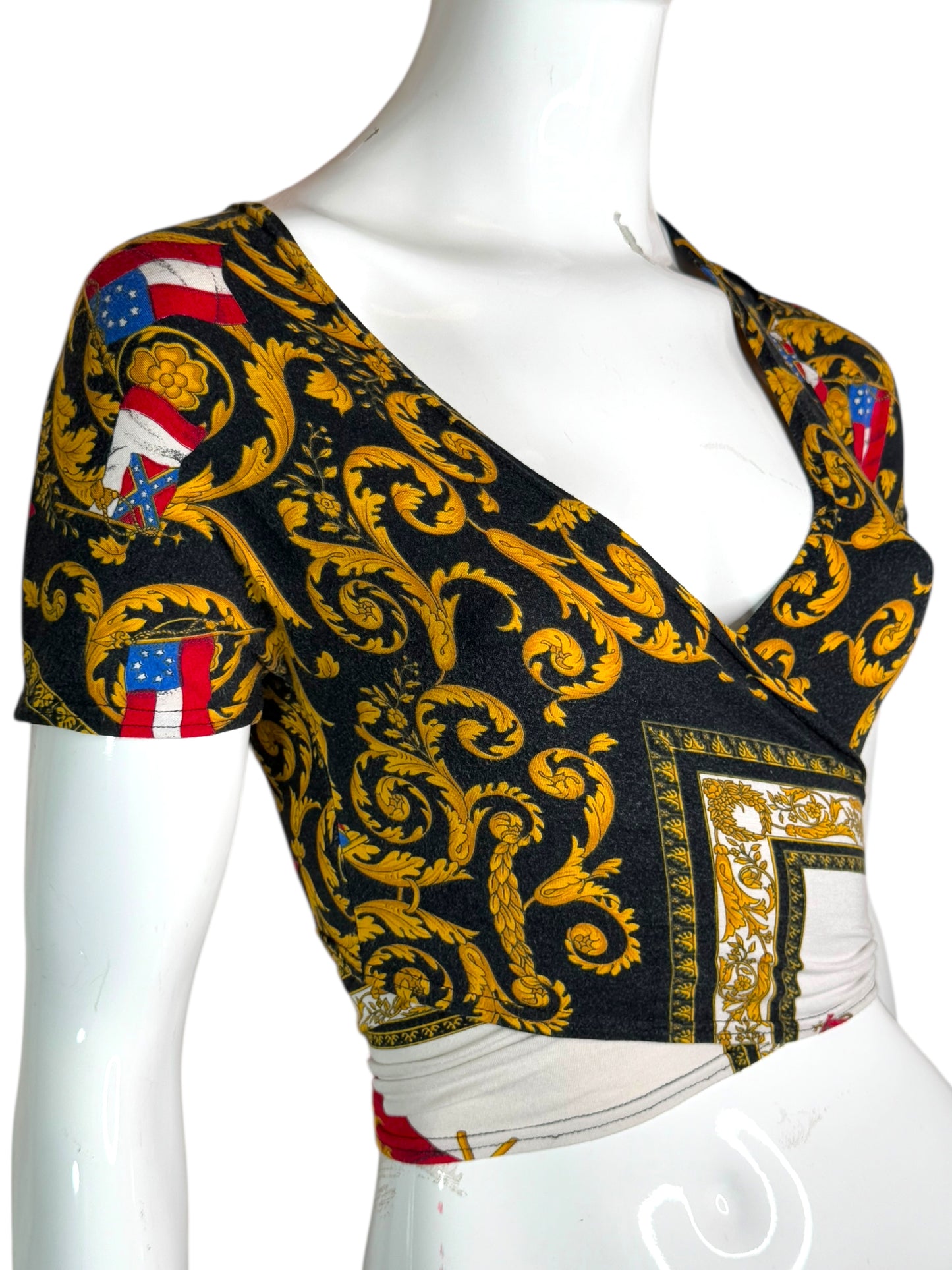 Top vintage Versus Gianni Versace – stampa barocca e bandiere, taglia unica
