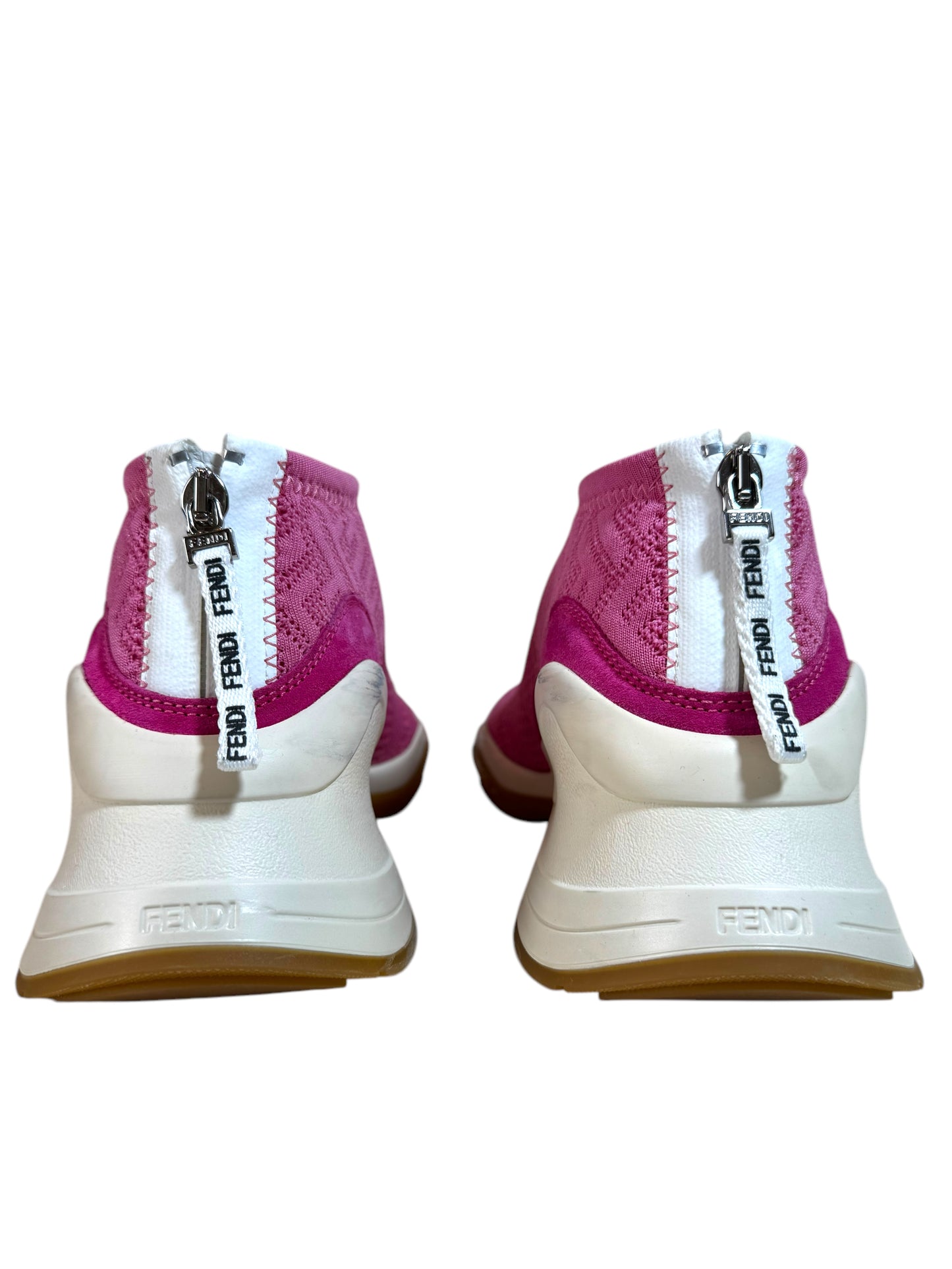 FENDI - Sneakers Sock in Tessuto Stretch Rosa con Logo FF