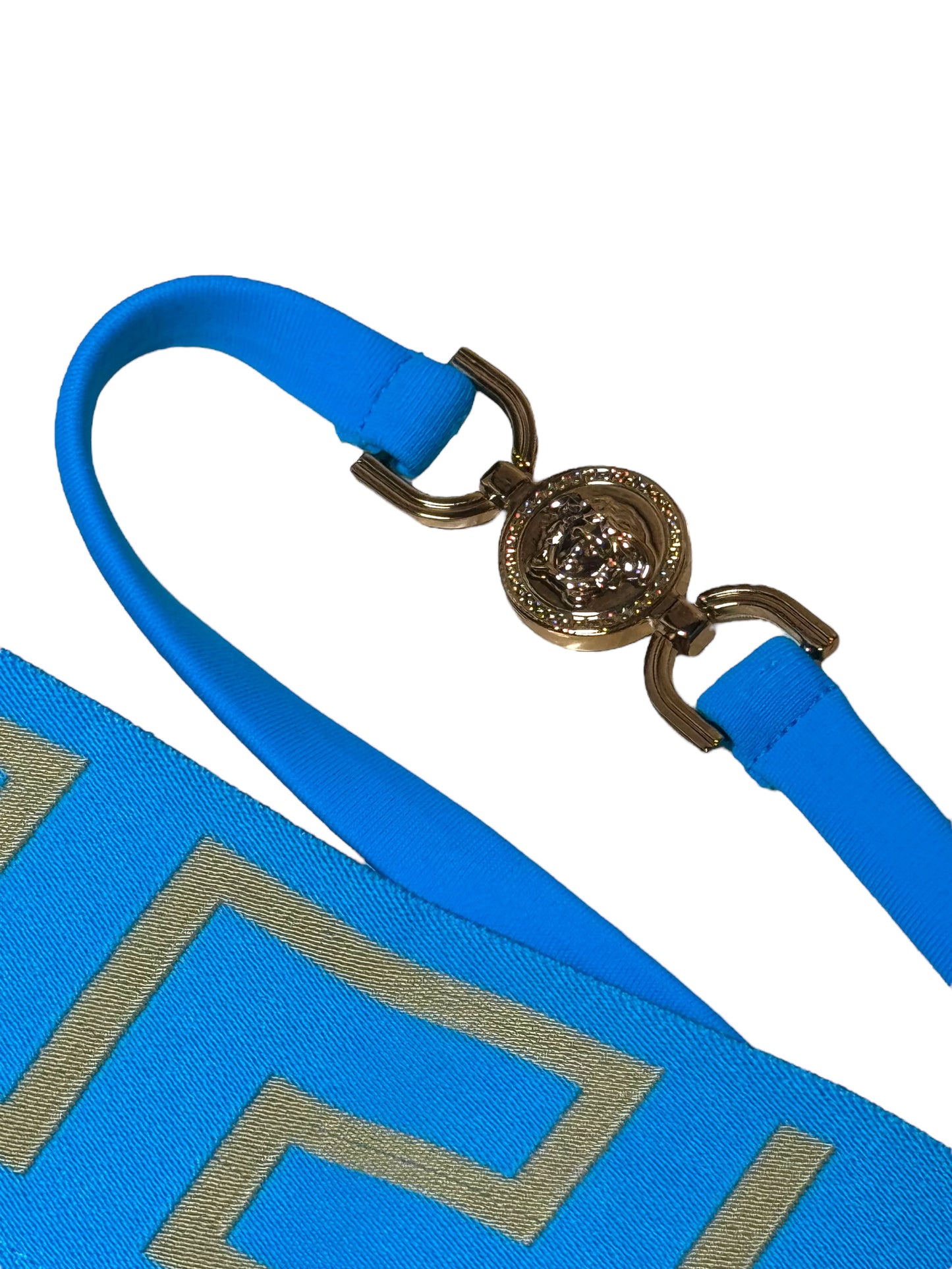 Slip Bikini Versace Donna Azzurro – Greca e Medusa con Cinturino, Taglia 1, Made in Italy