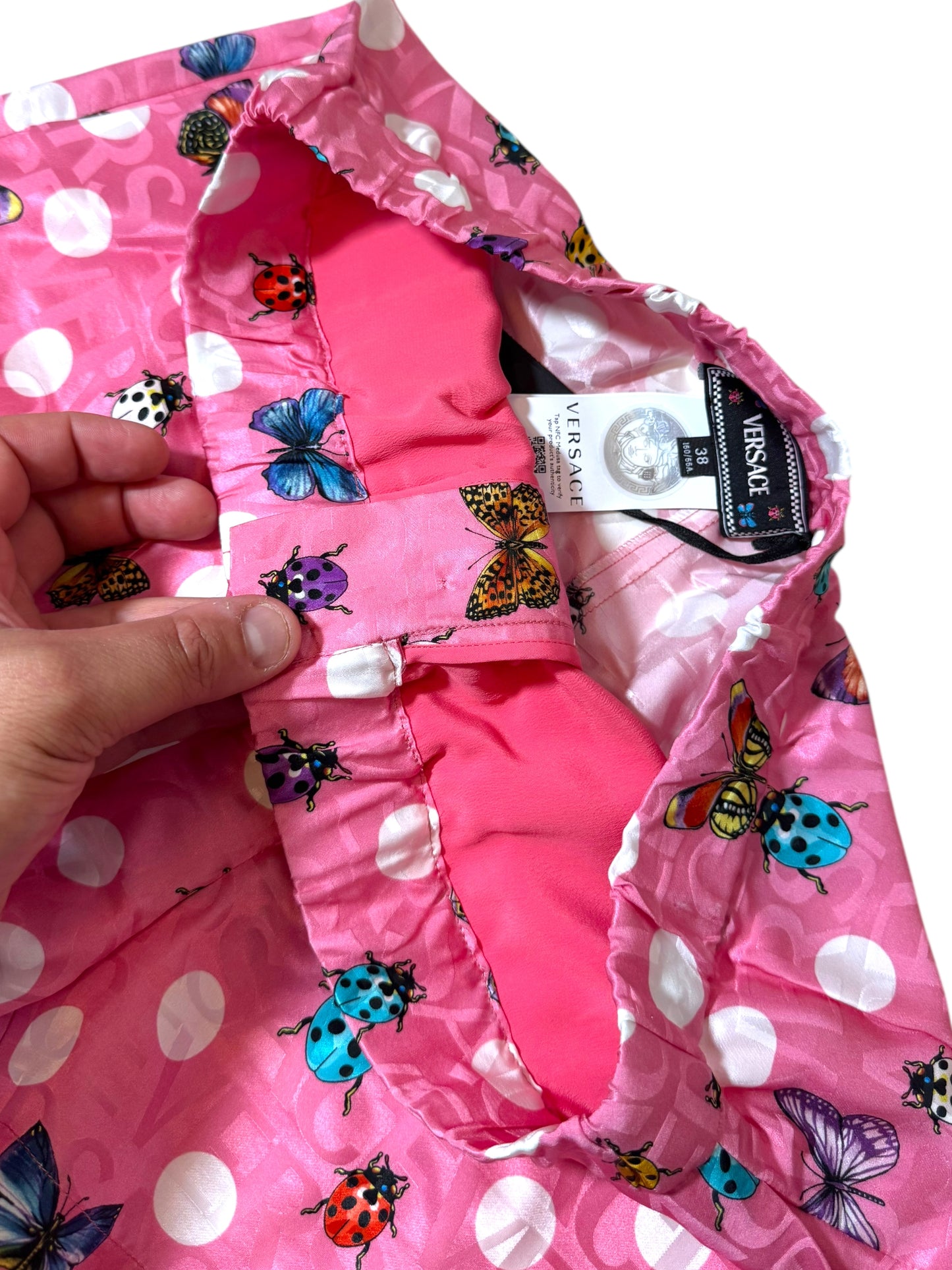 Shorts Versace Donna Taglia 38 – Rosa Pois con Farfalle & Coccinelle – Nuovi