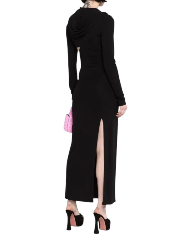 Versace Abito Lungo Nero con Cappuccio e Cut-Out Laterale - Taglia IT 38 - Made in Italy