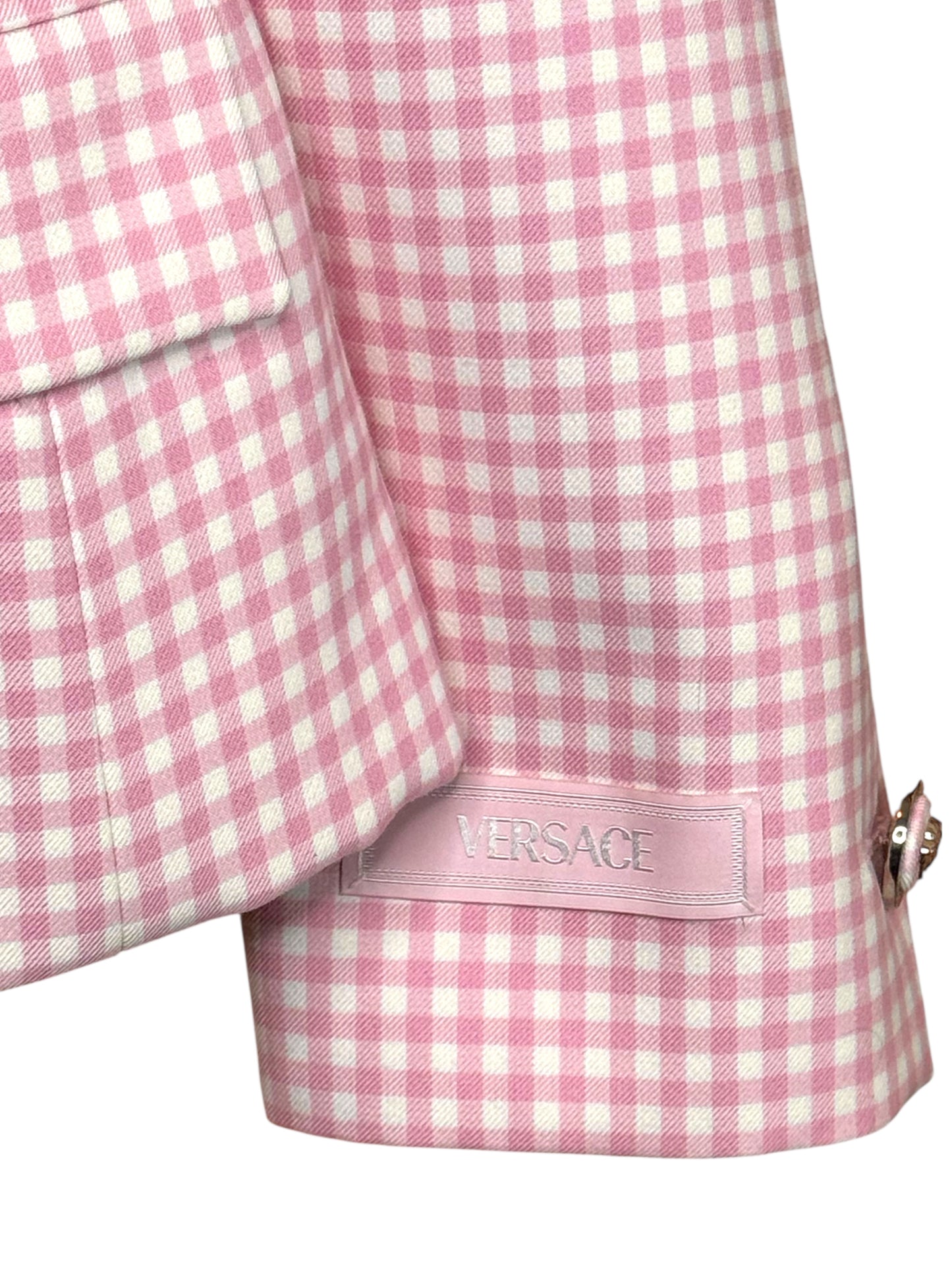Blazer Versace donna lana vergine rosa vichy bottoni Medusa taglia 42 nuovo — foto 4