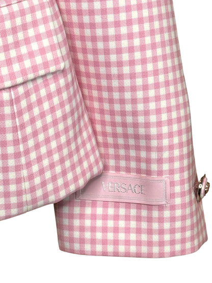 Blazer Versace donna lana vergine rosa vichy bottoni Medusa taglia 42 nuovo — foto 4