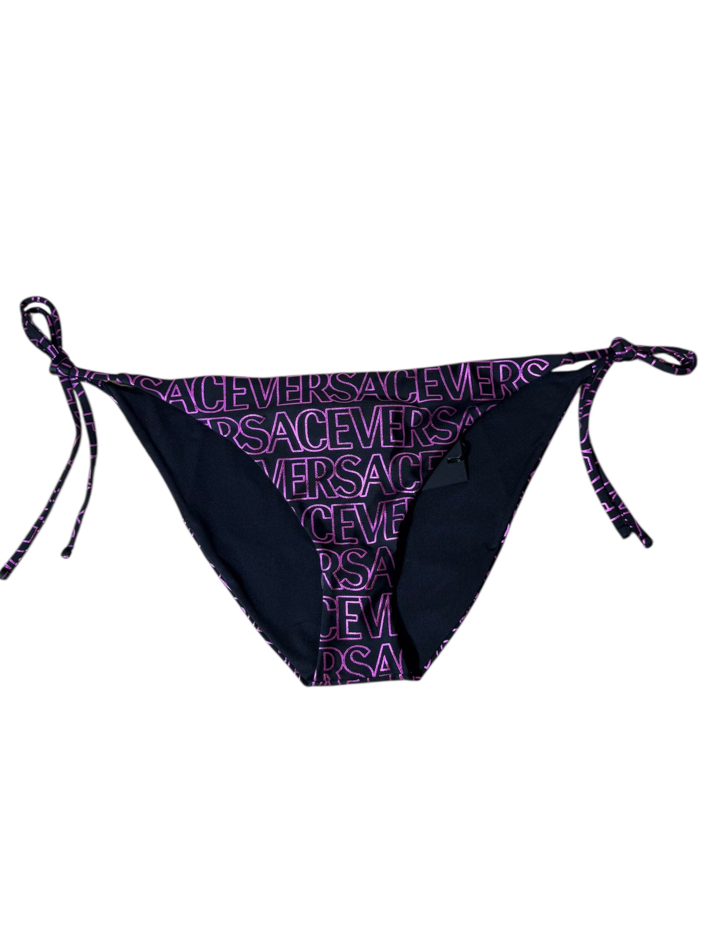 Slip bikini donna Versace nero con logo fucsia – Taglia 4 IT – Made in Italy