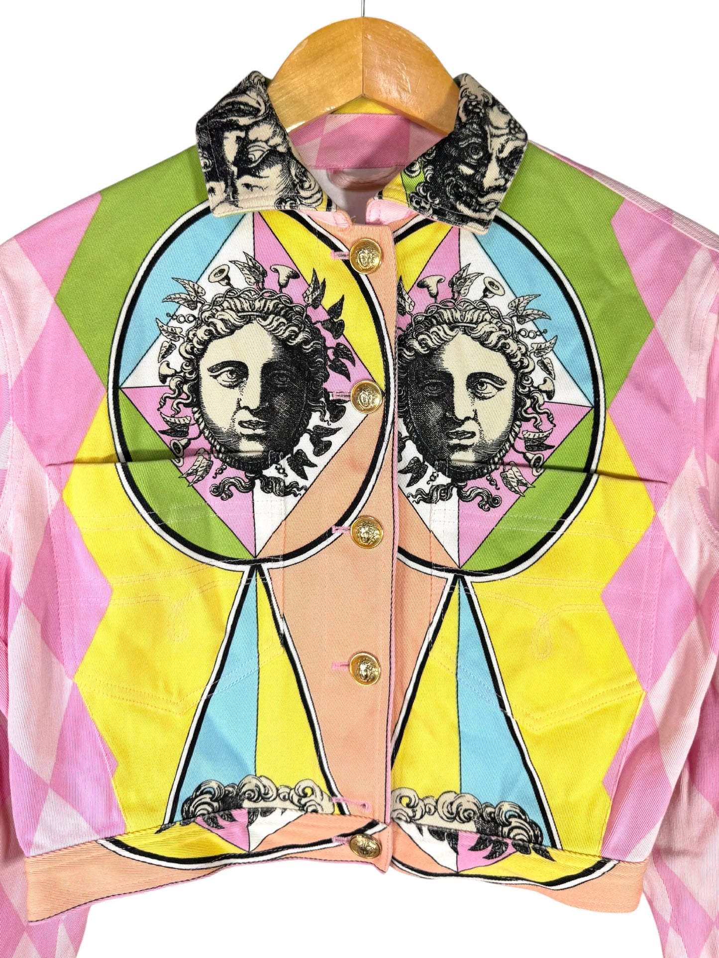 Gianni Versace Cropped Denim Jacket Medusa Print Pink - taglia XS