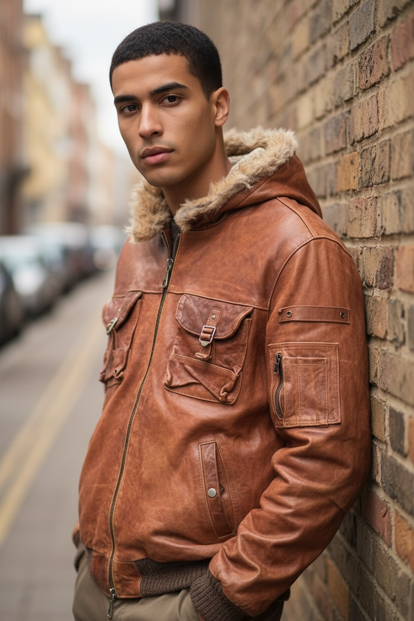 Giacca pelle vera con cappuccio e pelliccia - Made in Italy