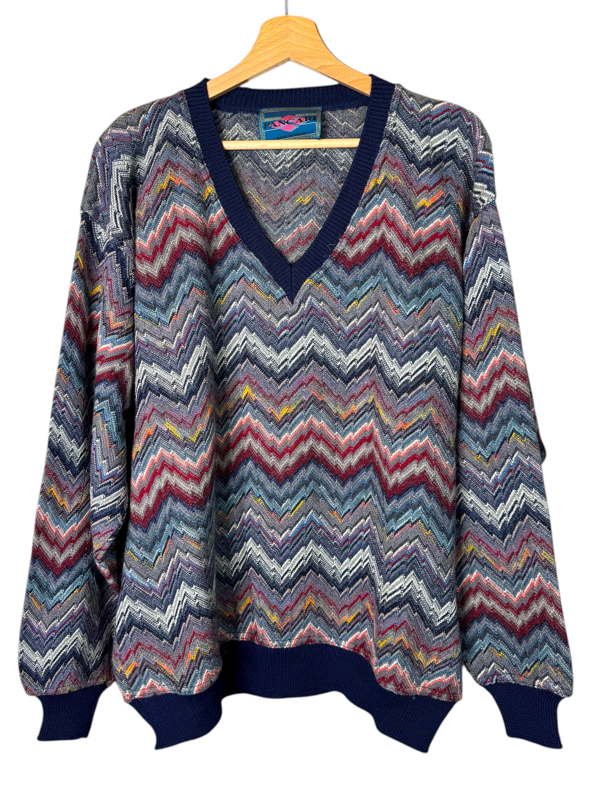 Maglione vintage Pancari Made in Italy multicolor zig zag lana Tg. 54