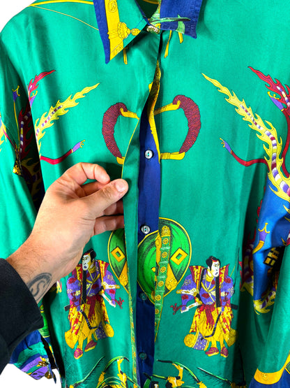 Camicia Gianni Versace Sport vintage in seta stampa Samurai – Made in Italy.