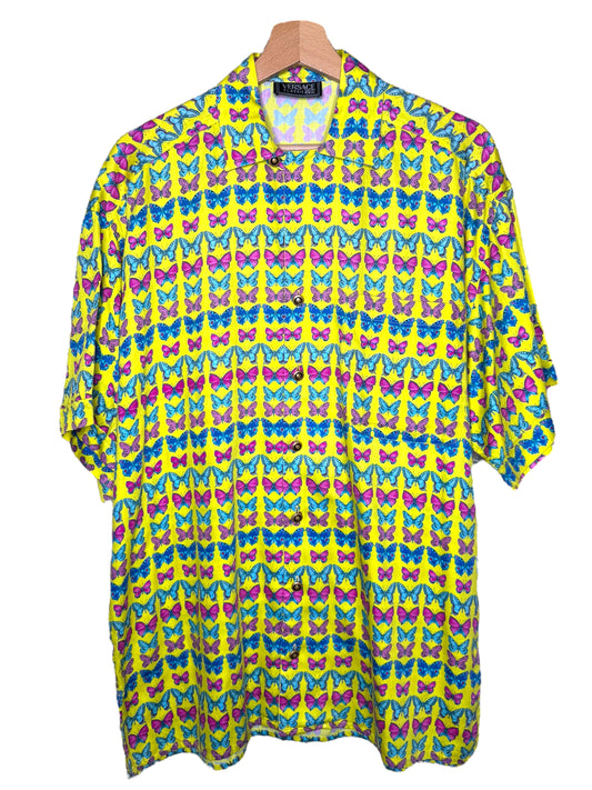 Gianni Versace Classic V2 Camicia Vintage Farfalle Multicolor Gialla S Oversize