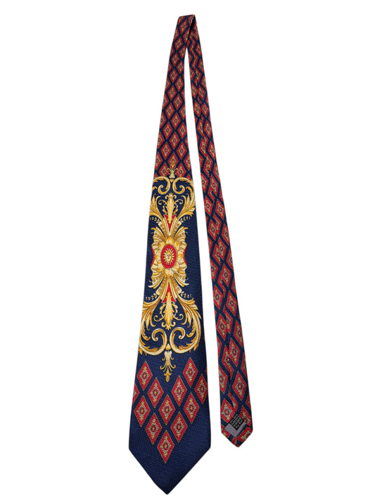 Cravatta Gianni Versace vintage in seta fantasia barocca blu e oro
