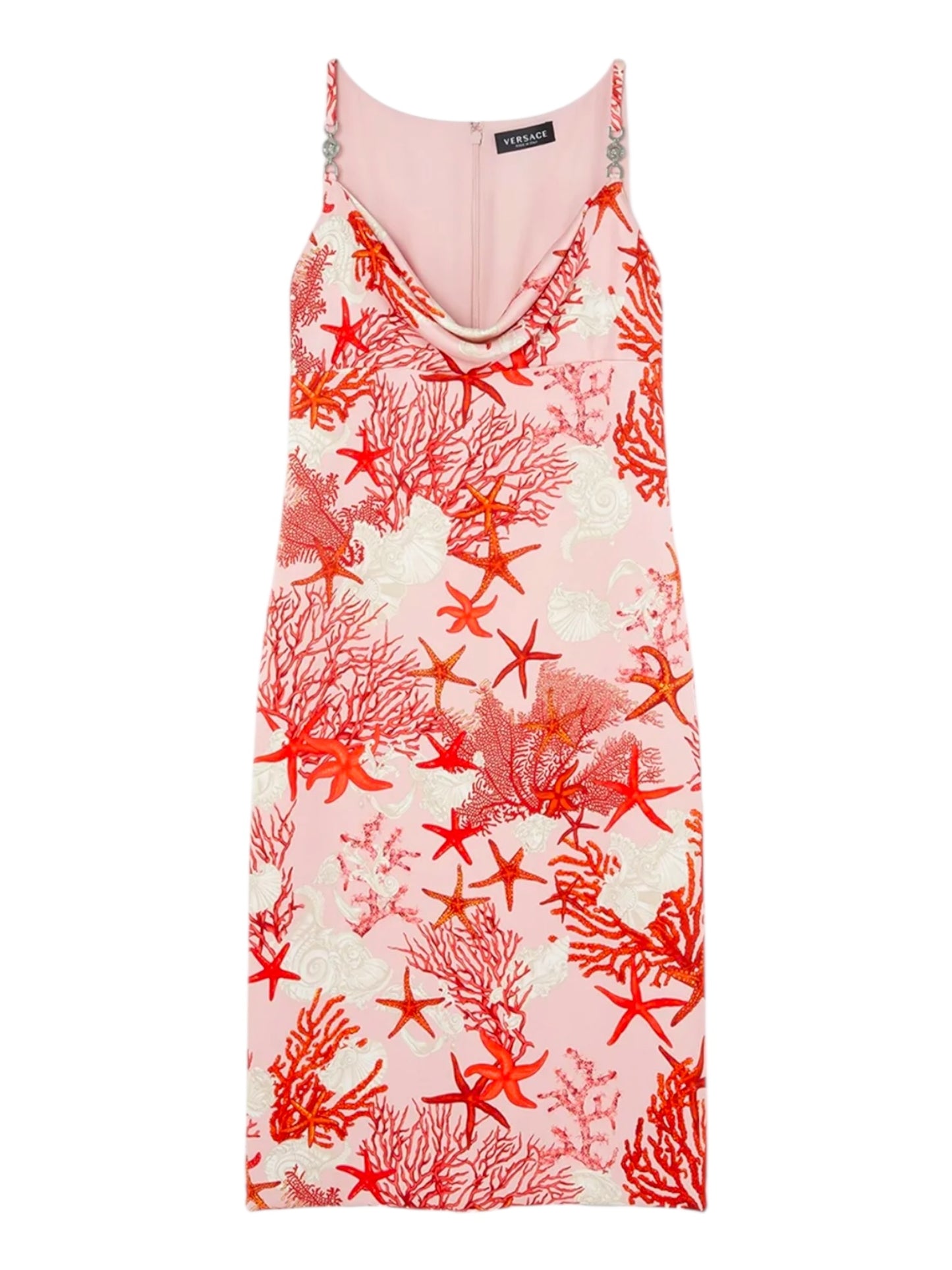 Abito Versace in seta stampa marina con spalline Medusa – TG 42 IT