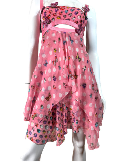 Versace Abito Seta Rosa Farfalle e Coccinelle