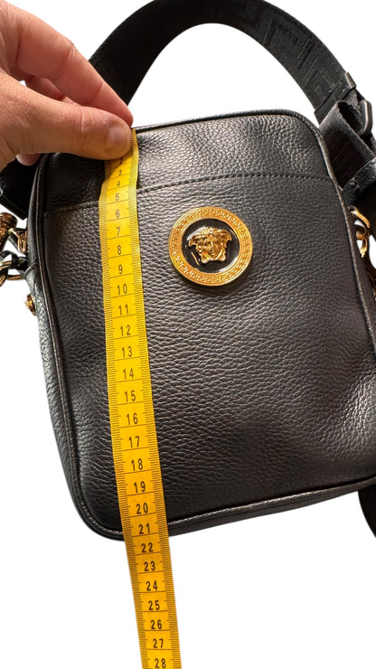 Borsa tracolla Versace pelle nera Medusa oro Greca — foto 16