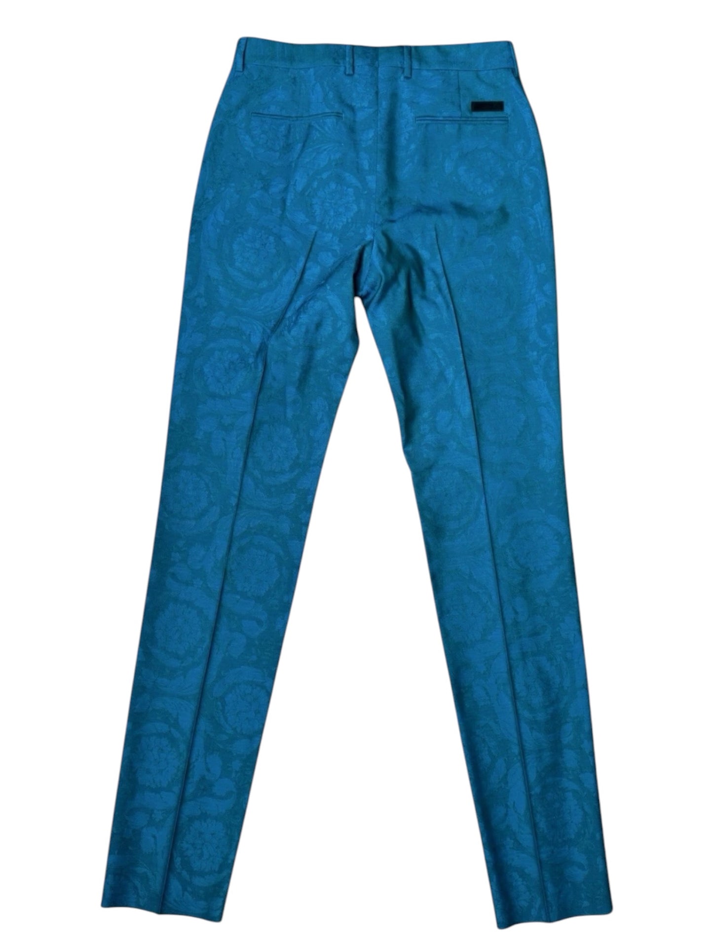 Pantaloni Versace turchesi in jacquard barocco - Taglia 48.