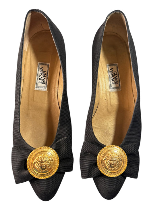 Ballerine Gianni Versace vintage nere con Medusa oro taglia 38.5
