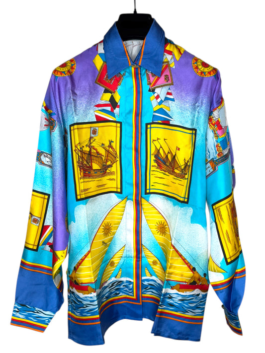 Camicia vintage donna Versace Sport in seta stampa nautica - Tg. 38