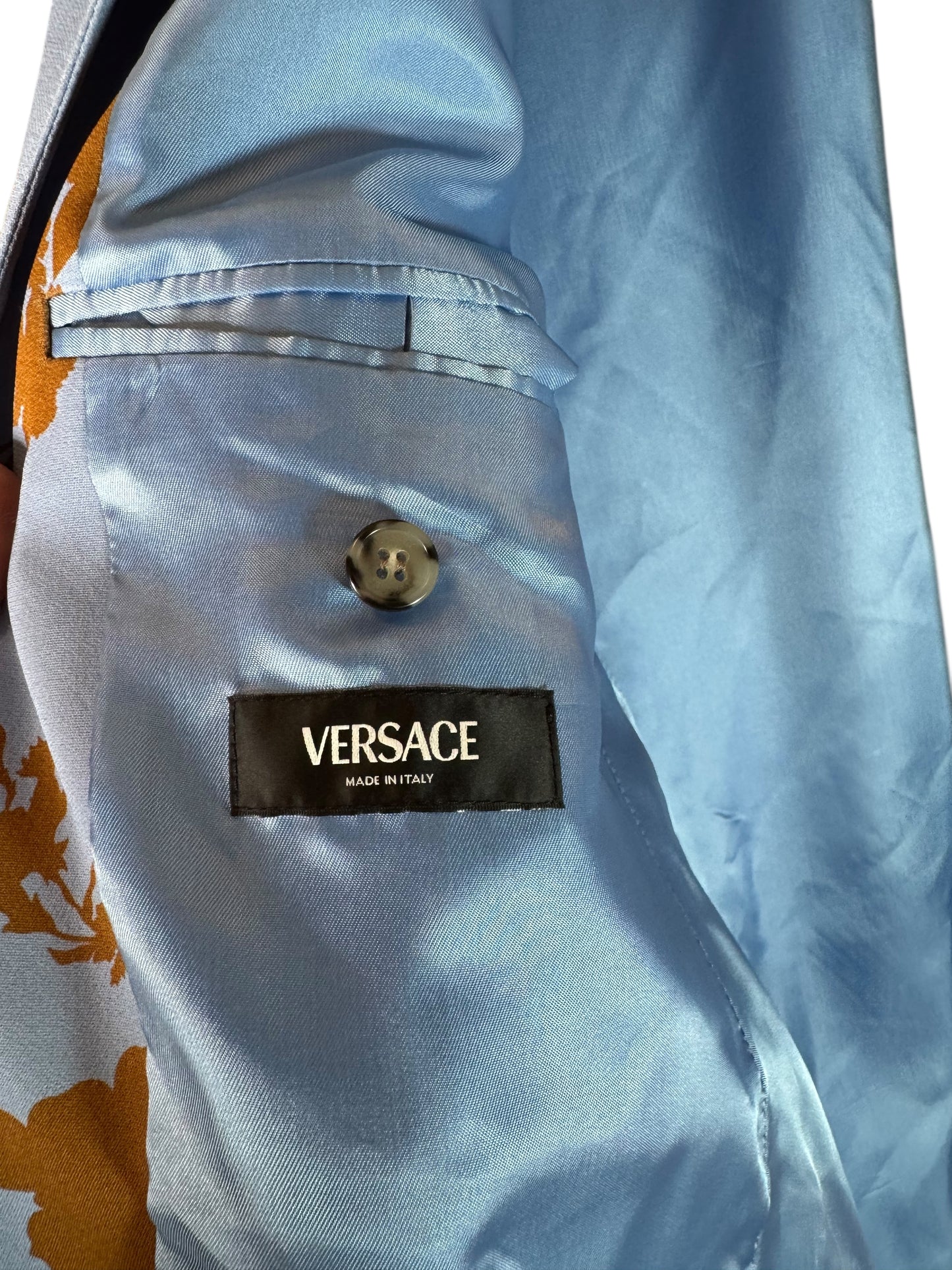 Giacca Versace azzurra con stampa floreale – Taglia 48 (M)